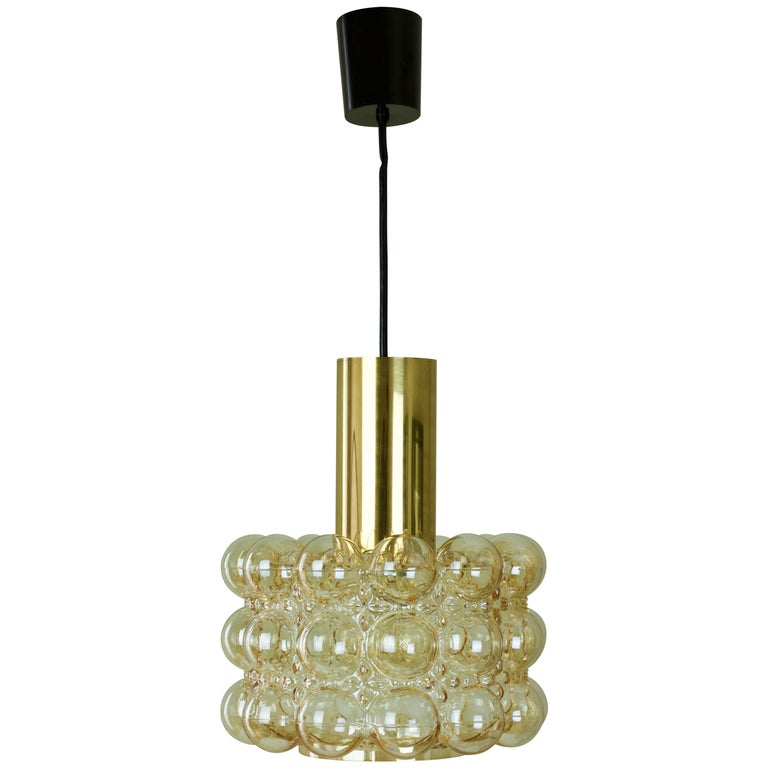 Large Amber Bubble Glass Pendant Light / Lamp by Helena Tynell for Limburg For Sale