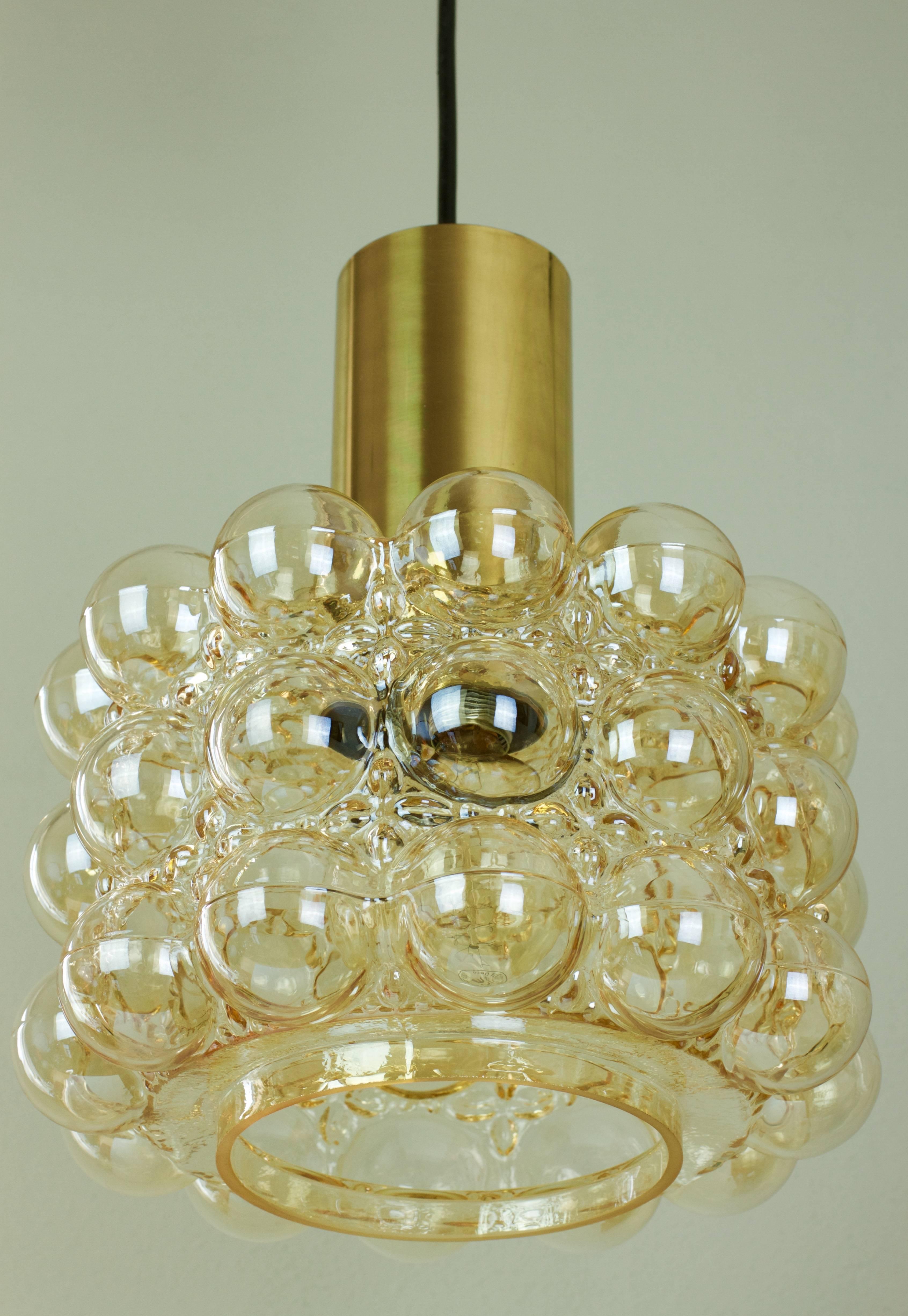 German Large Amber Bubble Glass Pendant Light / Lamp by Helena Tynell for Limburg For Sale