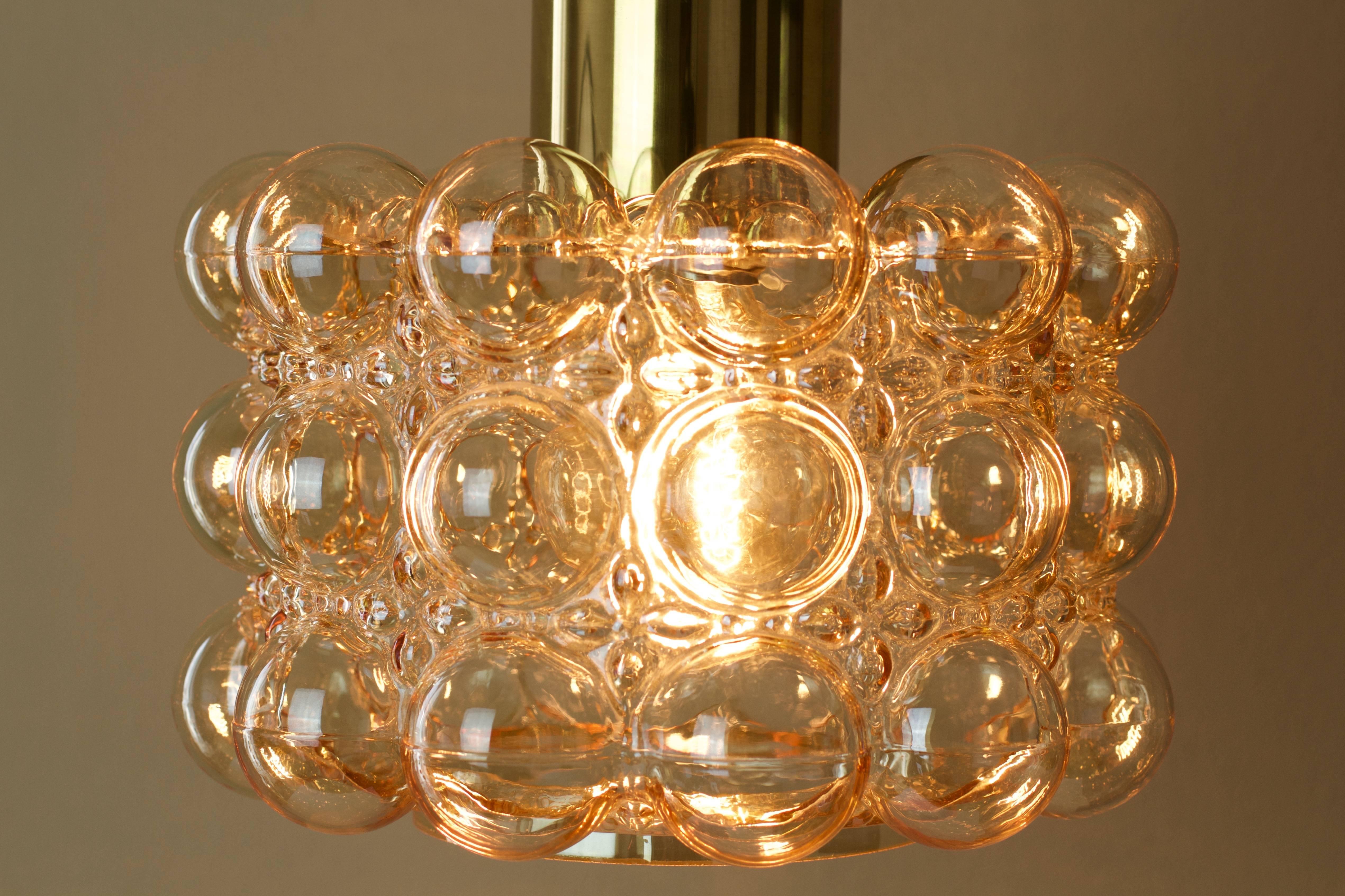 Polished Large Amber Bubble Glass Pendant Light / Lamp by Helena Tynell for Limburg For Sale