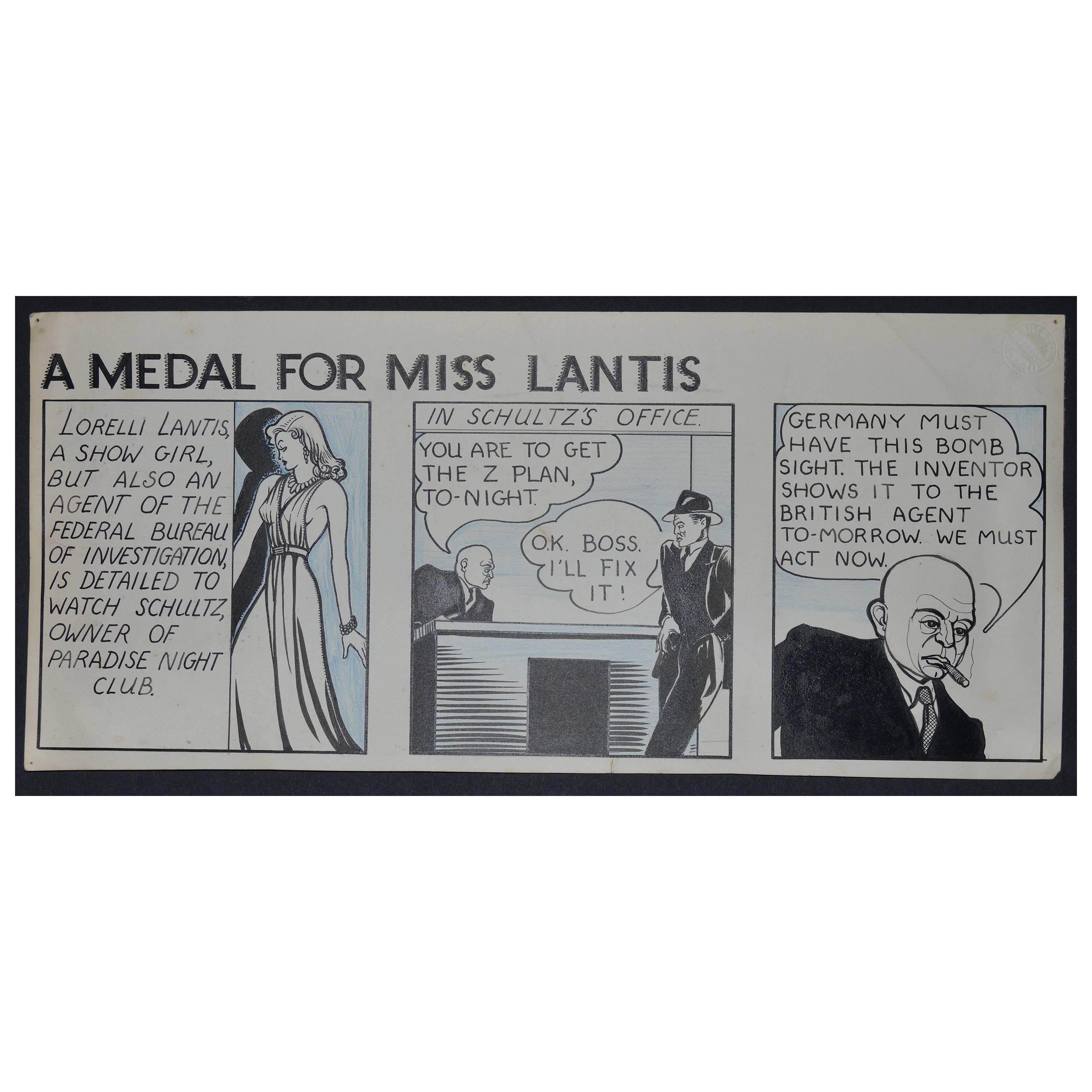 
Amazing artwork for a story by James Hadley Chase. So evocative of this period.

We have found no record of this story -A Medal for Miss Lantis - so presumably it was never published.

Original black ink and blue crayon on Robersons Bristol