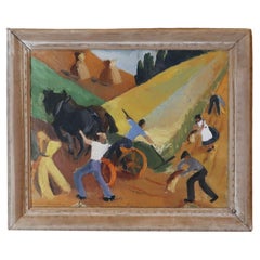 Harvesting The Wheat, Oil on Canvas, Italian, 1950s