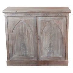 Small Antique Bleached Side Cabinet With Gothic Arch Door Panels. C.1820