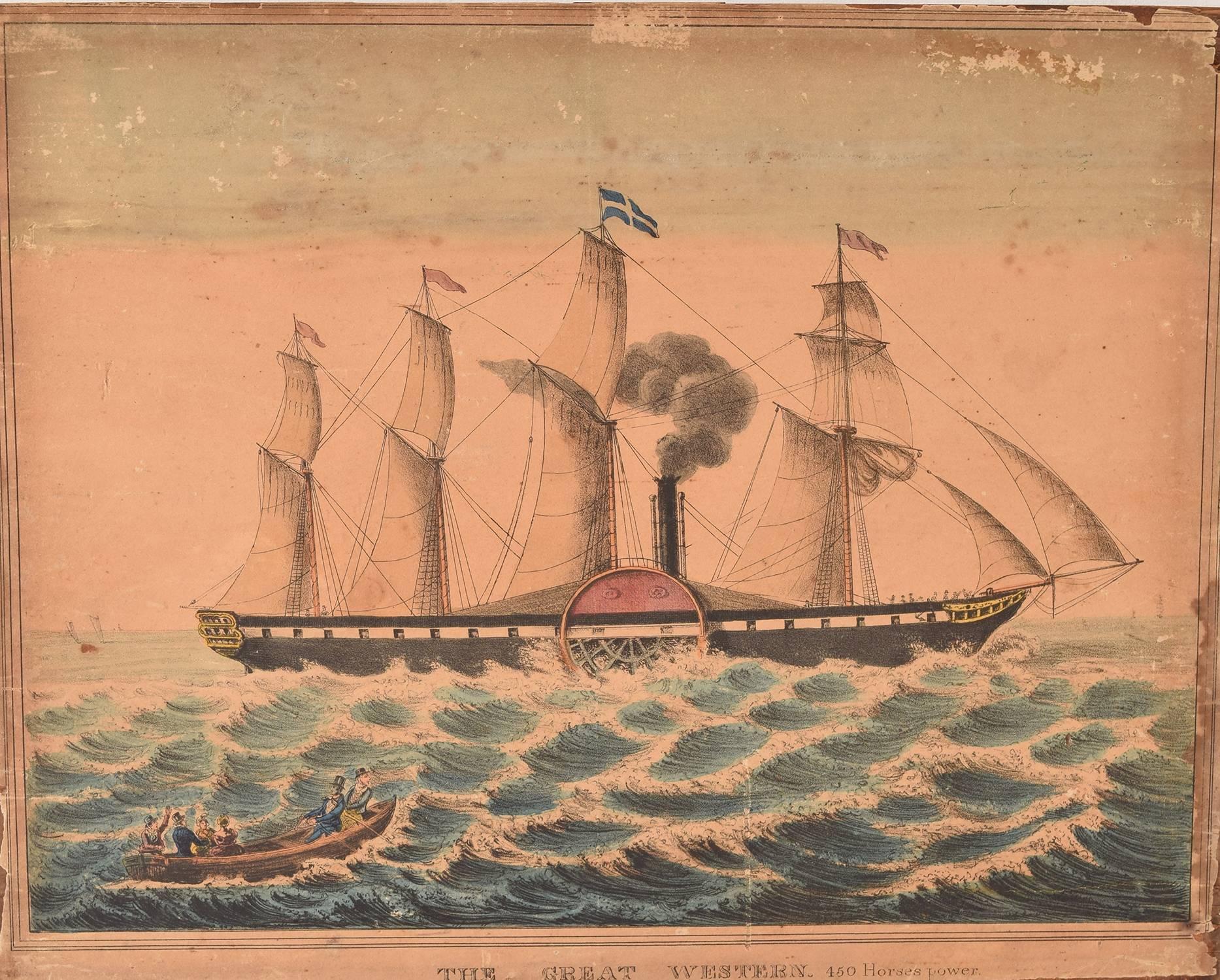 
Wonderful pair of naive marine prints.

They are lithographs on paper fixed to the original pine panels.

We have two iconic ships- the SS Great Britain and the famous Great Western.

Published by J.L. Marks, London, dated 1843.

They are