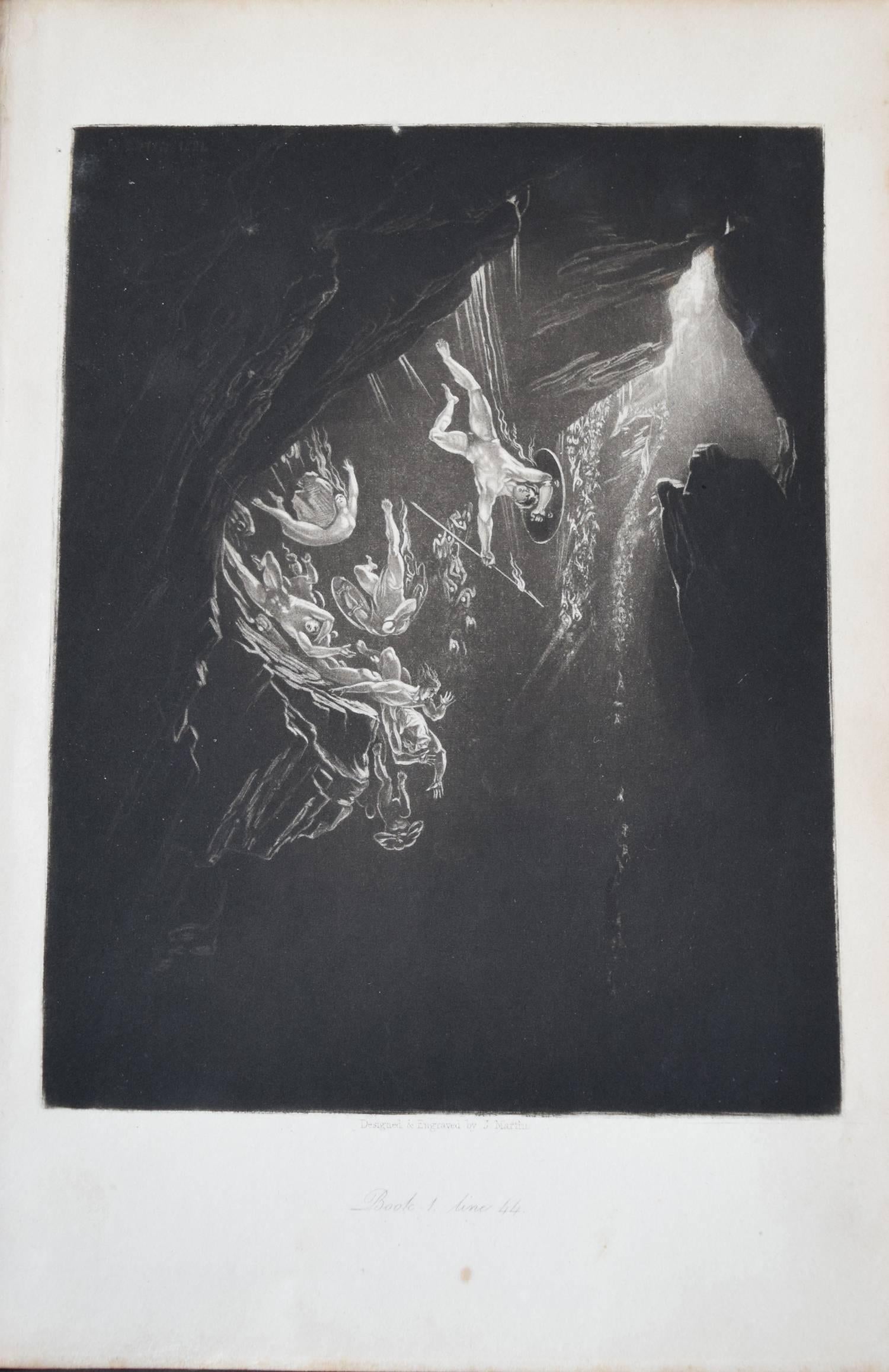 
Wonderful mezzotint by John Martin from John Milton's Paradise Lost.

Published by Septimus Prowett, 1827. 

Unframed.

Full margins.

On good quality wove paper.

We can frame the print for you if you require.