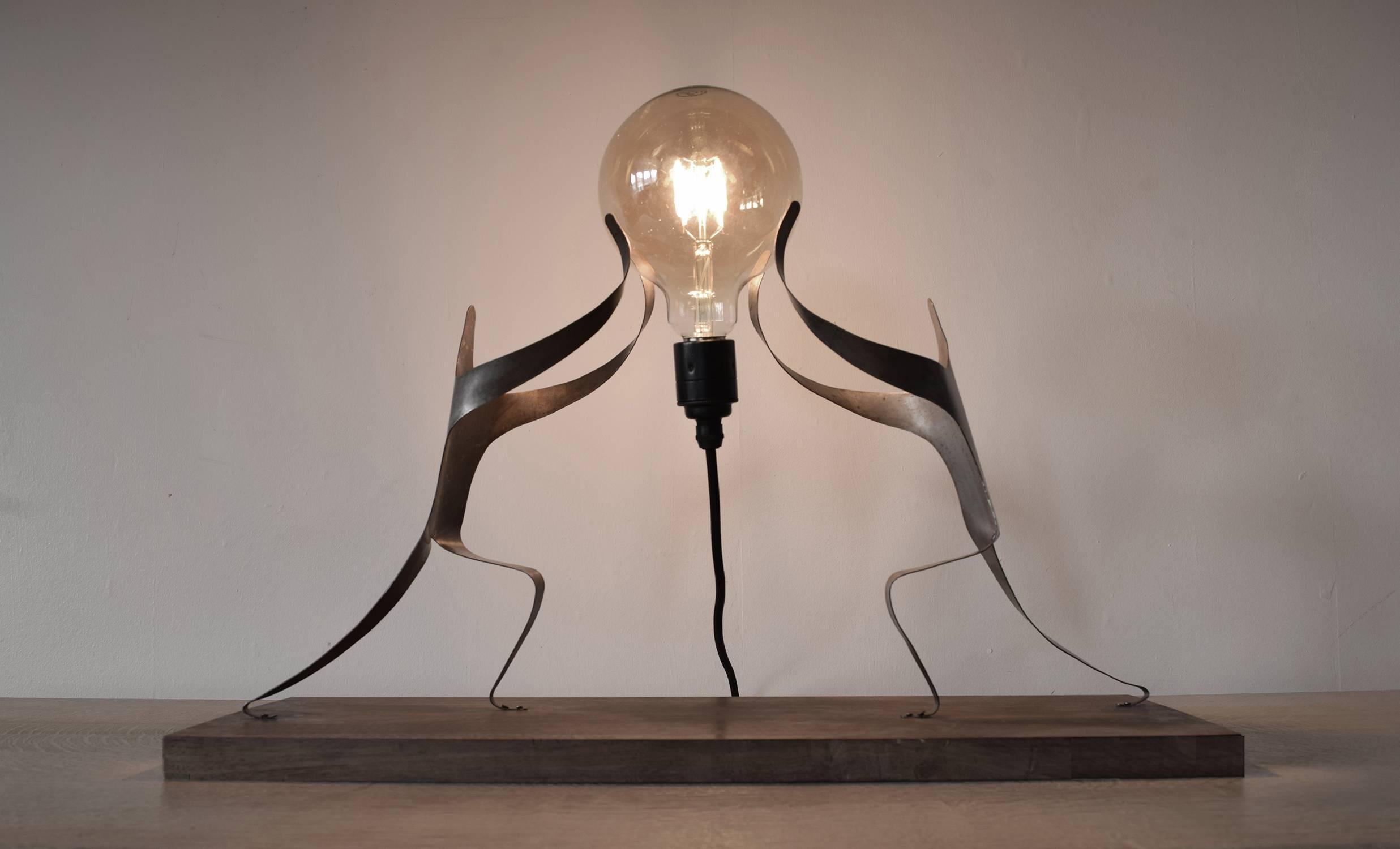 English Sculptural Table Lamp. Steel and Walnut, 2015