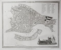 Carte ancienne originale ou plan de la ville de Venise, Italie. Circa 1835