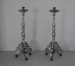 Antique Baroque Style Pair of Pewter Candlesticks, German, 1690