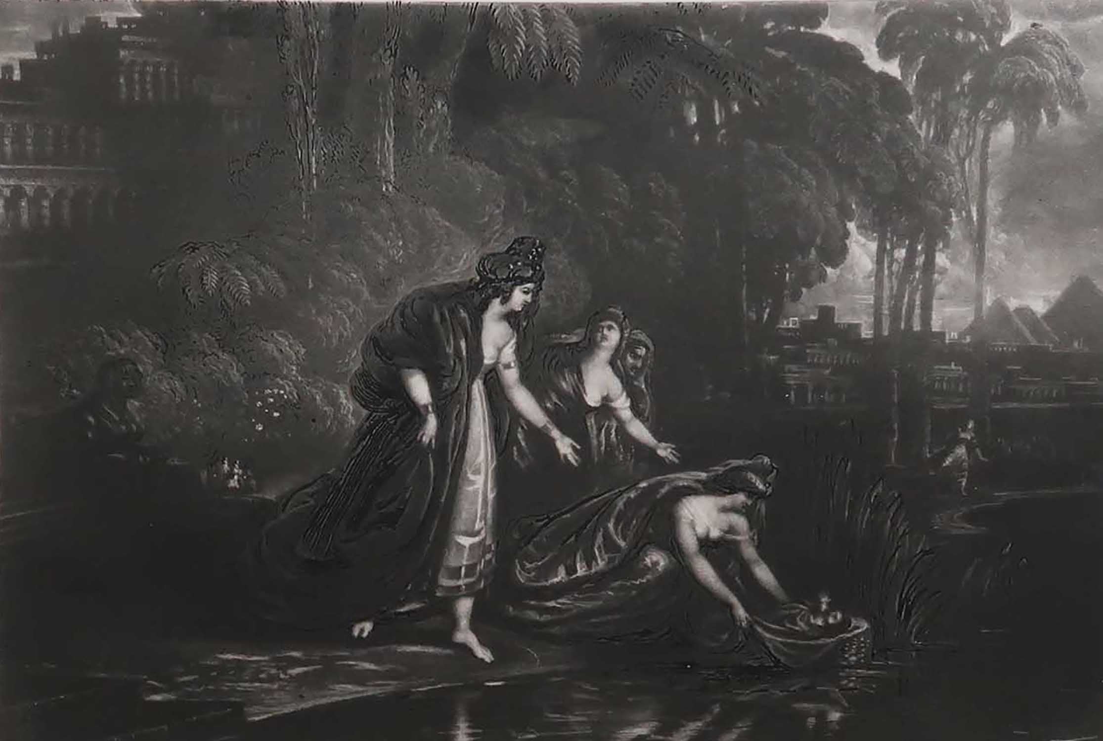 Mezzotinte de John Martin, « La fille du pharaon trouve Moïse », Sangster, vers 1850