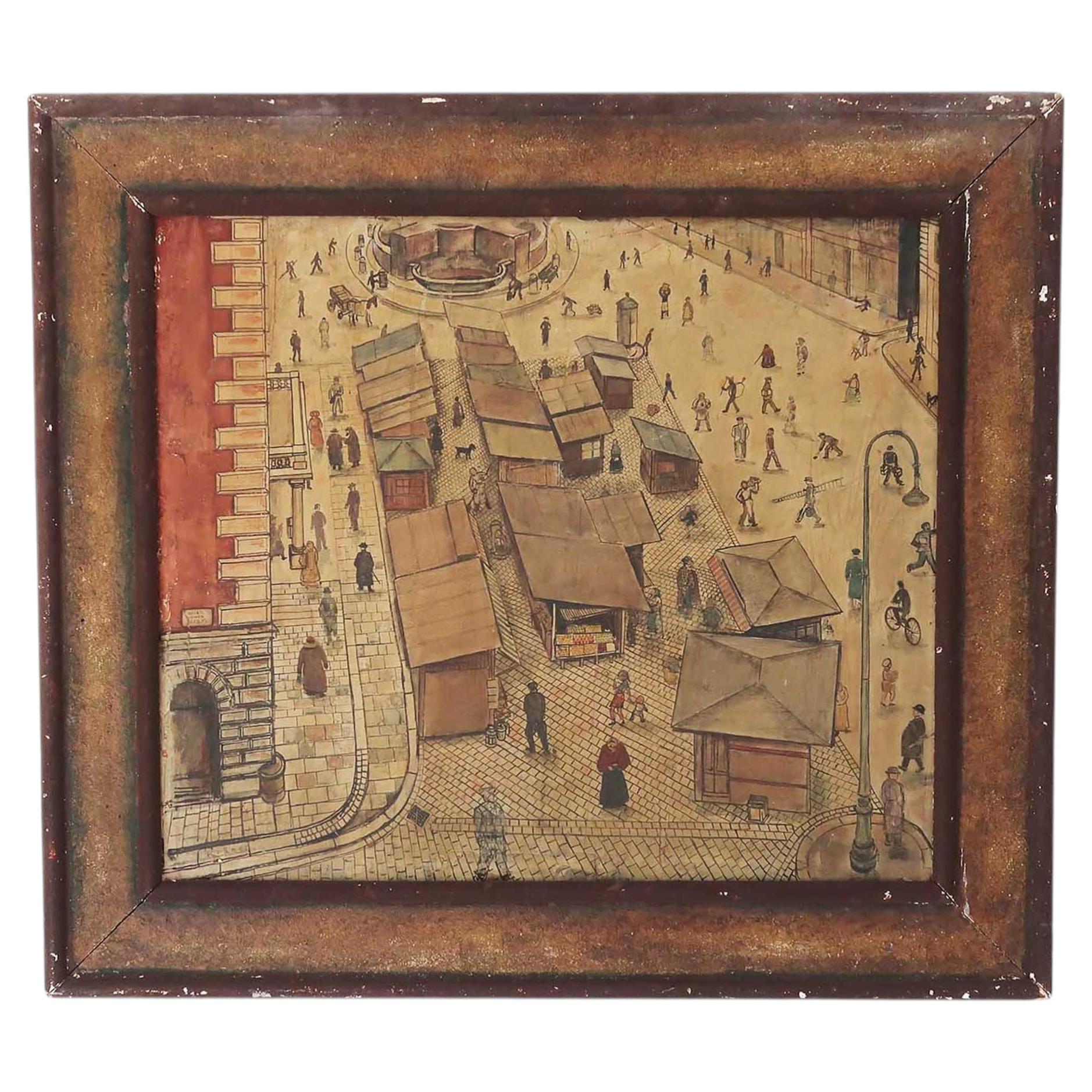 Primitive Painting of Hoher Markt, Vienna. Signed Krämer. 1930's.