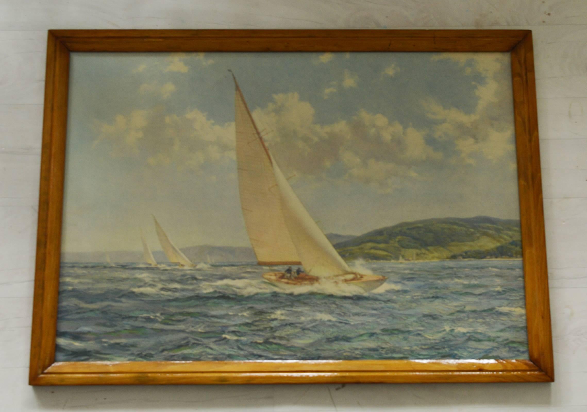 
Great yachting print in an antique varnished pine frame.

Lithograph on card most likely Published by The Medici Society 1930-1950.

The measurement given below is the frame size.