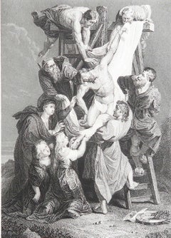 Original Antique Print After Rubens, Jesus Christ Descent from the Cross, 1841