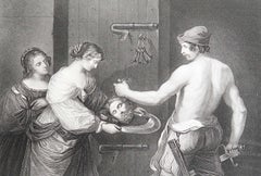 Original Antique Print of The Head of John The Baptist After Guercino. 1841