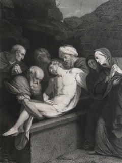 Original Antique Print After Daniele Crespi, Entombment of Christ, circa 1850
