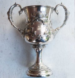 Antique Two Handled Silver Plated Trophy. English Dated 1864