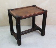 Small Antique Carved Oak Coffee Table or Stool With Gothic Detail. English C1900