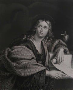 Original Antique Print of St John The Evangelist After Domenichino. Circa 1850