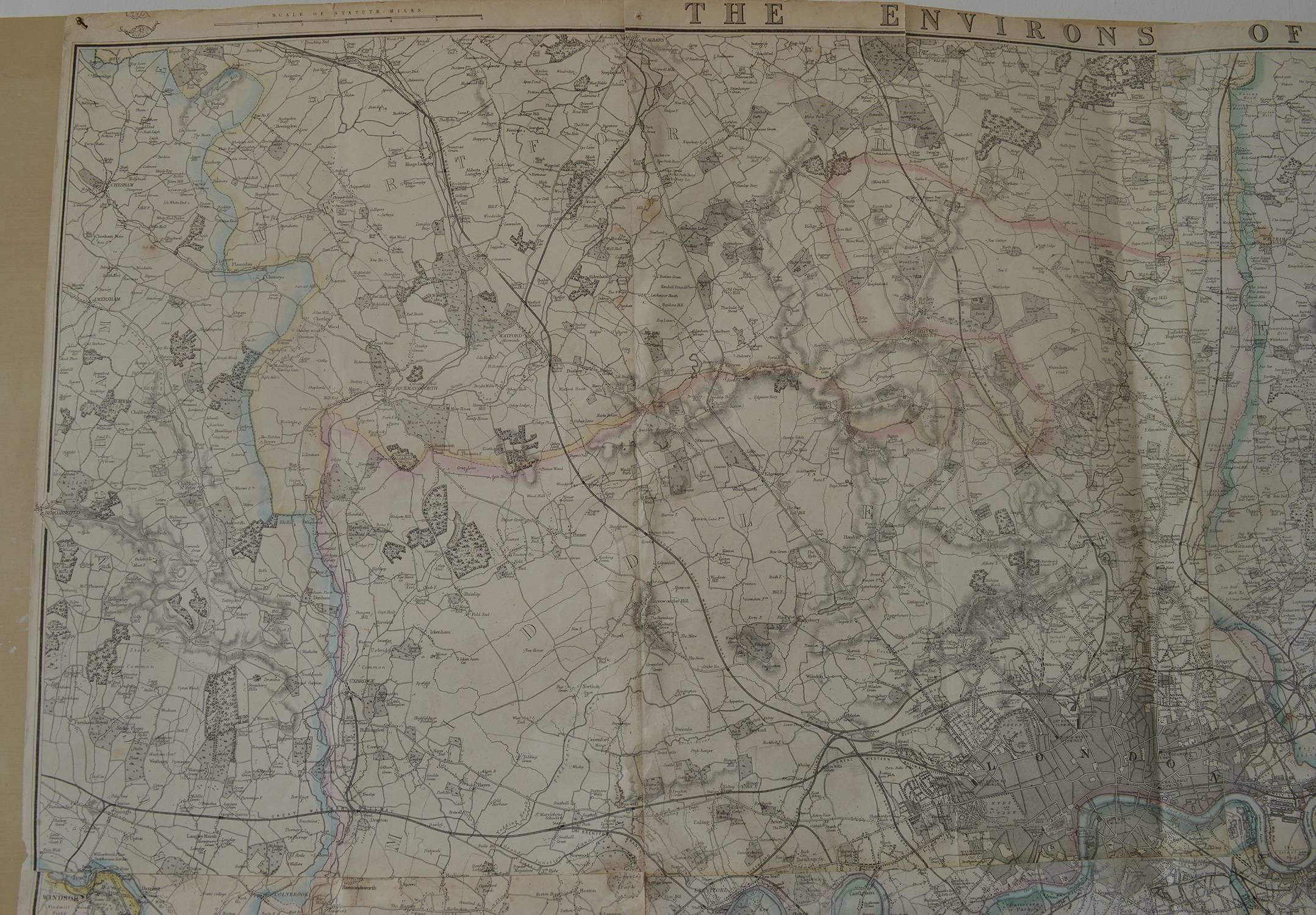 Victorian Large Original Antique Map of London, 1861