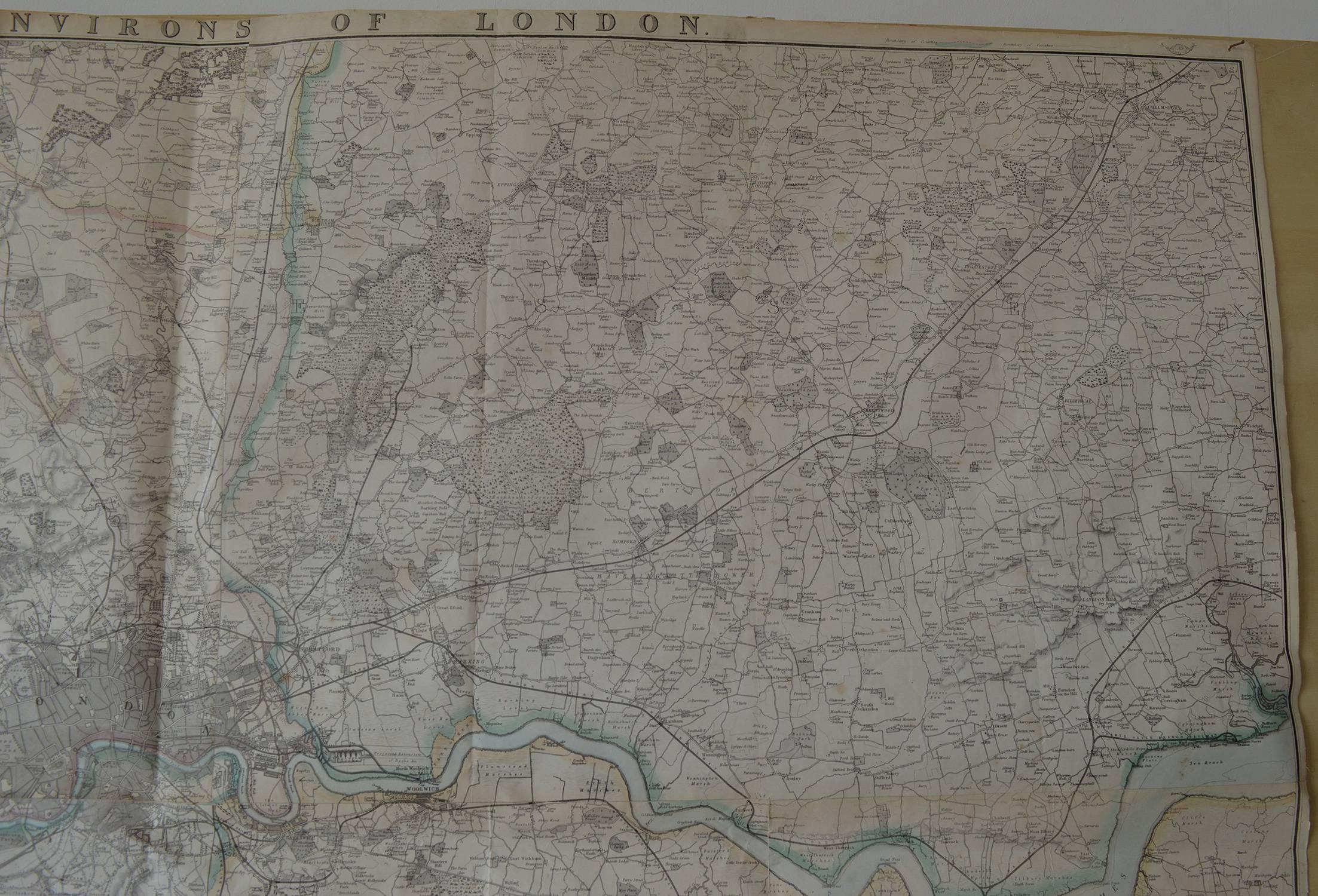 English Large Original Antique Map of London, 1861