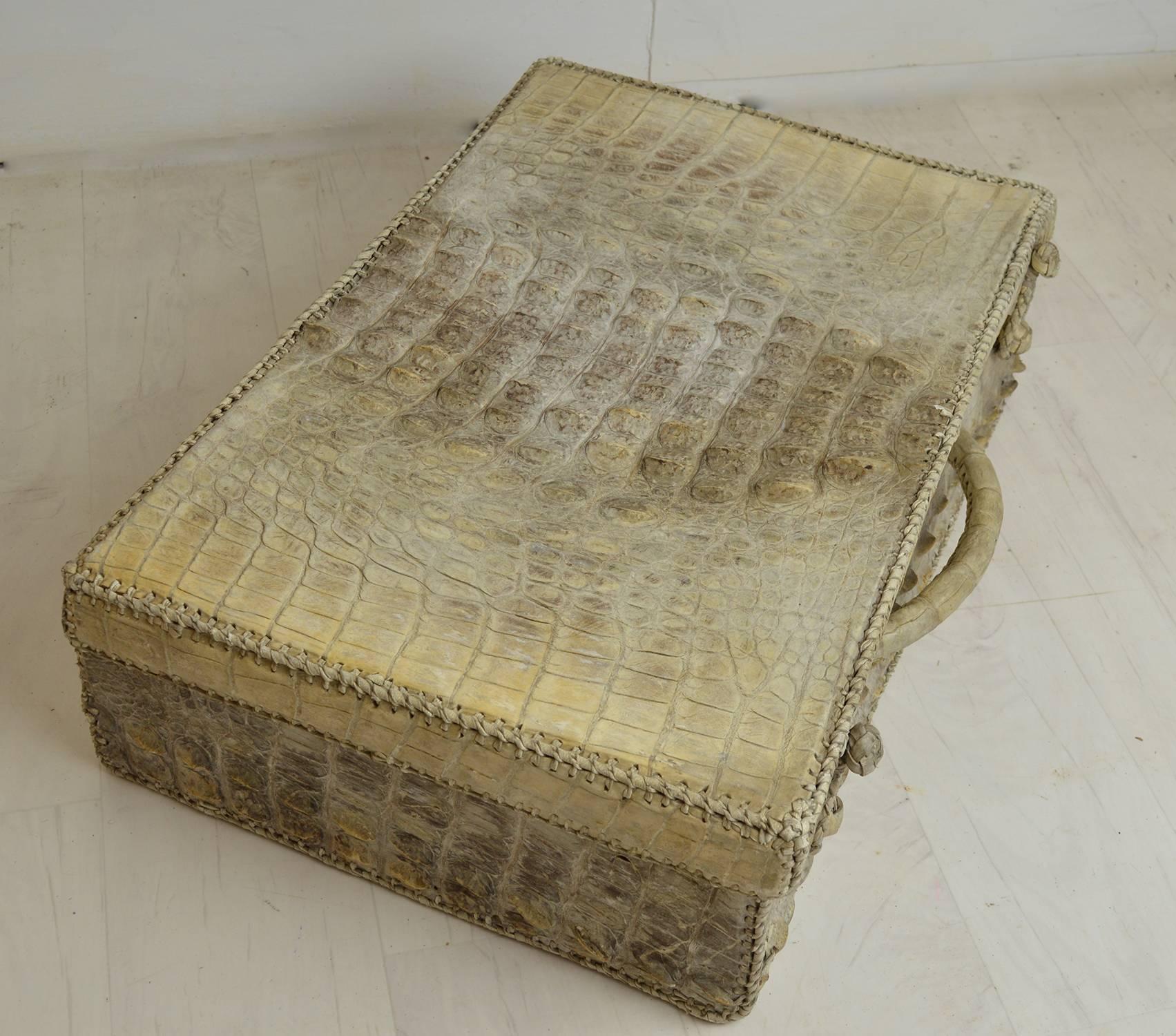 Mid-Century Modern Vintage White Crocodile Skin Suitcase, Mid-20th Century