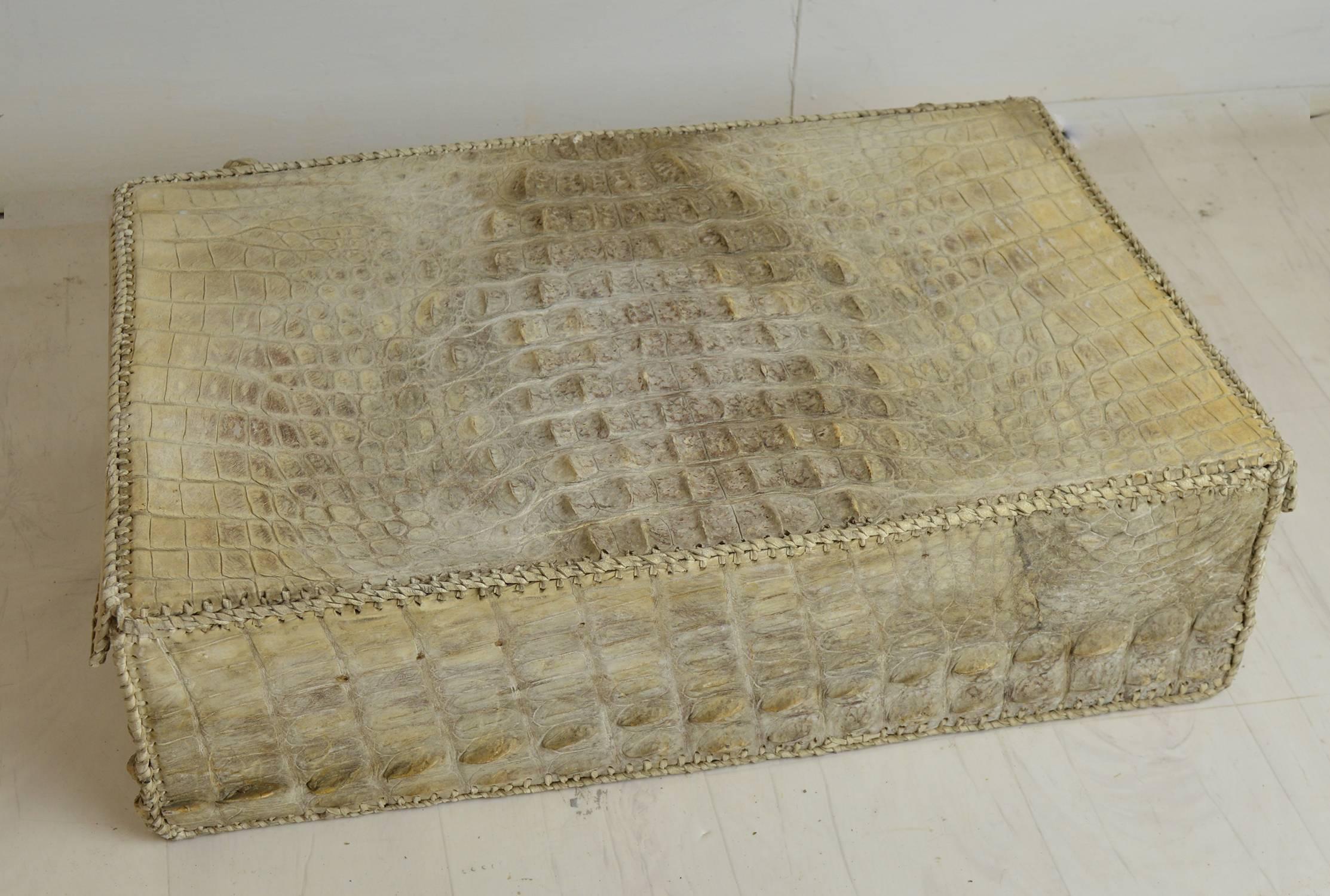 Egyptian Vintage White Crocodile Skin Suitcase, Mid-20th Century