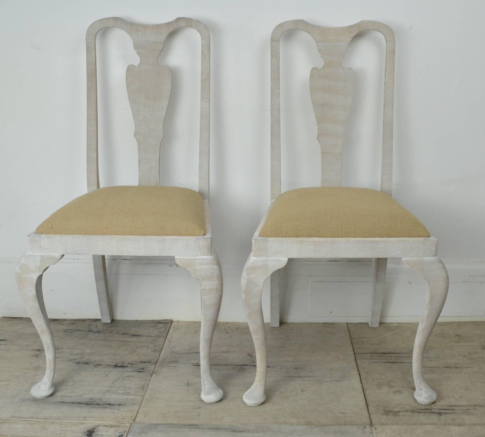 Gustavian Set of Six Antique Swedish Style Limed Oak Dining Chairs