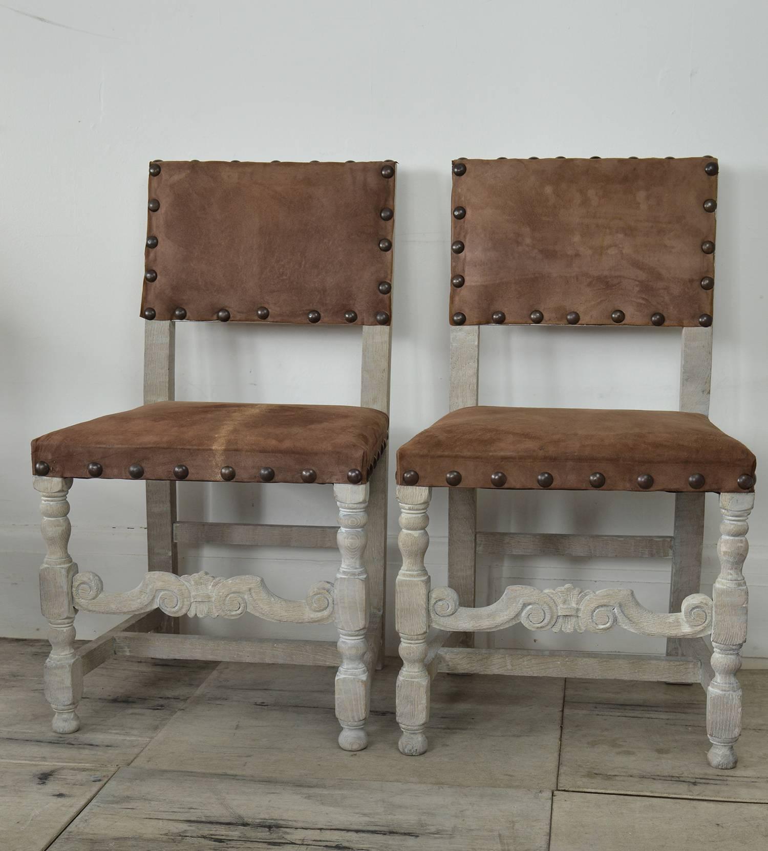 Limed Set of Four Antique 17th Century Style Dining Chairs
