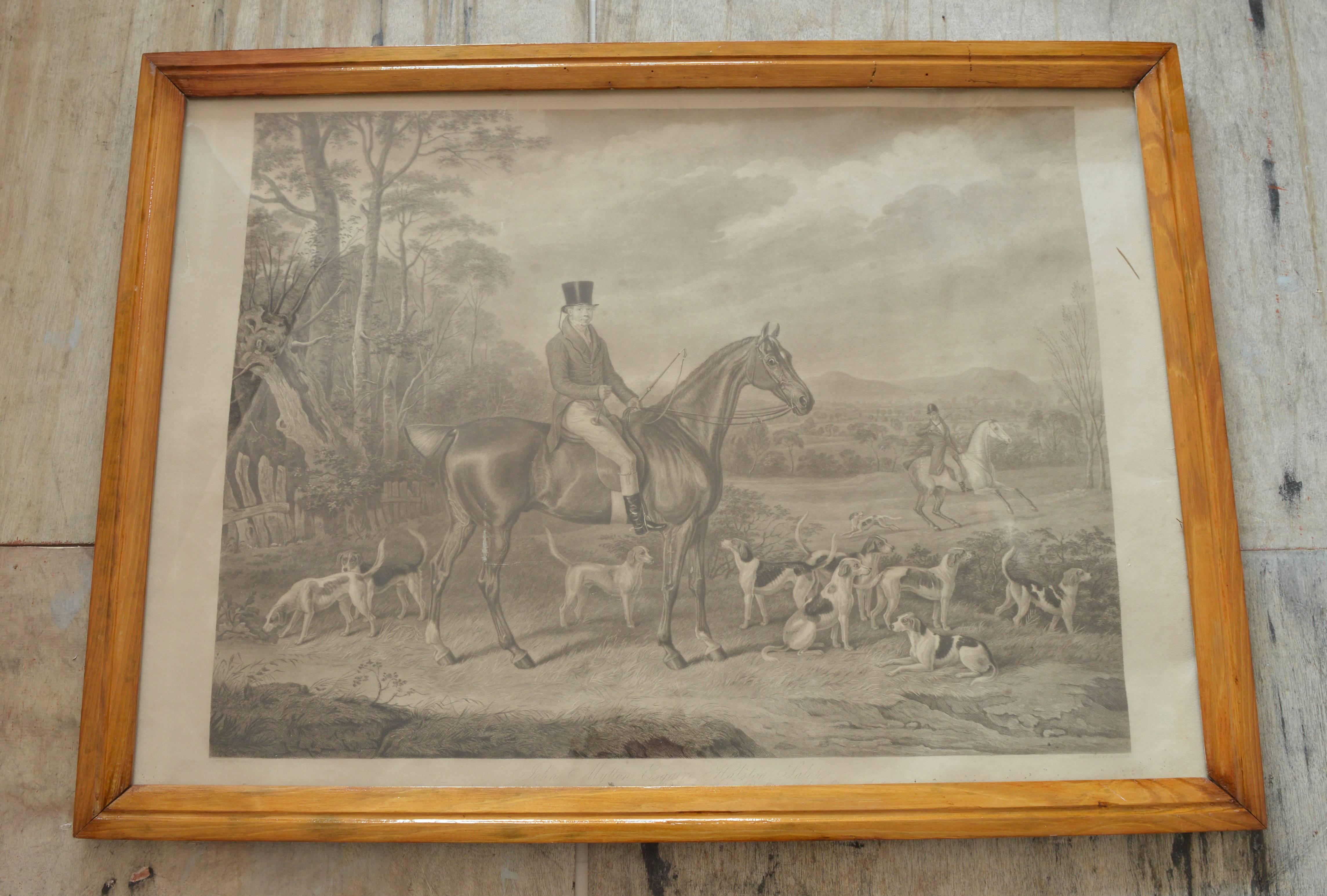 Wonderful sporting print of a mounted gentleman at the hunt.

Titled-John Mytton Esq. Halston, Salop.

It is an aquatint after the original painting by W.Webb. Engraved by W.Giller. 

Published by Ackermann, 1847.

Presented in a lovely