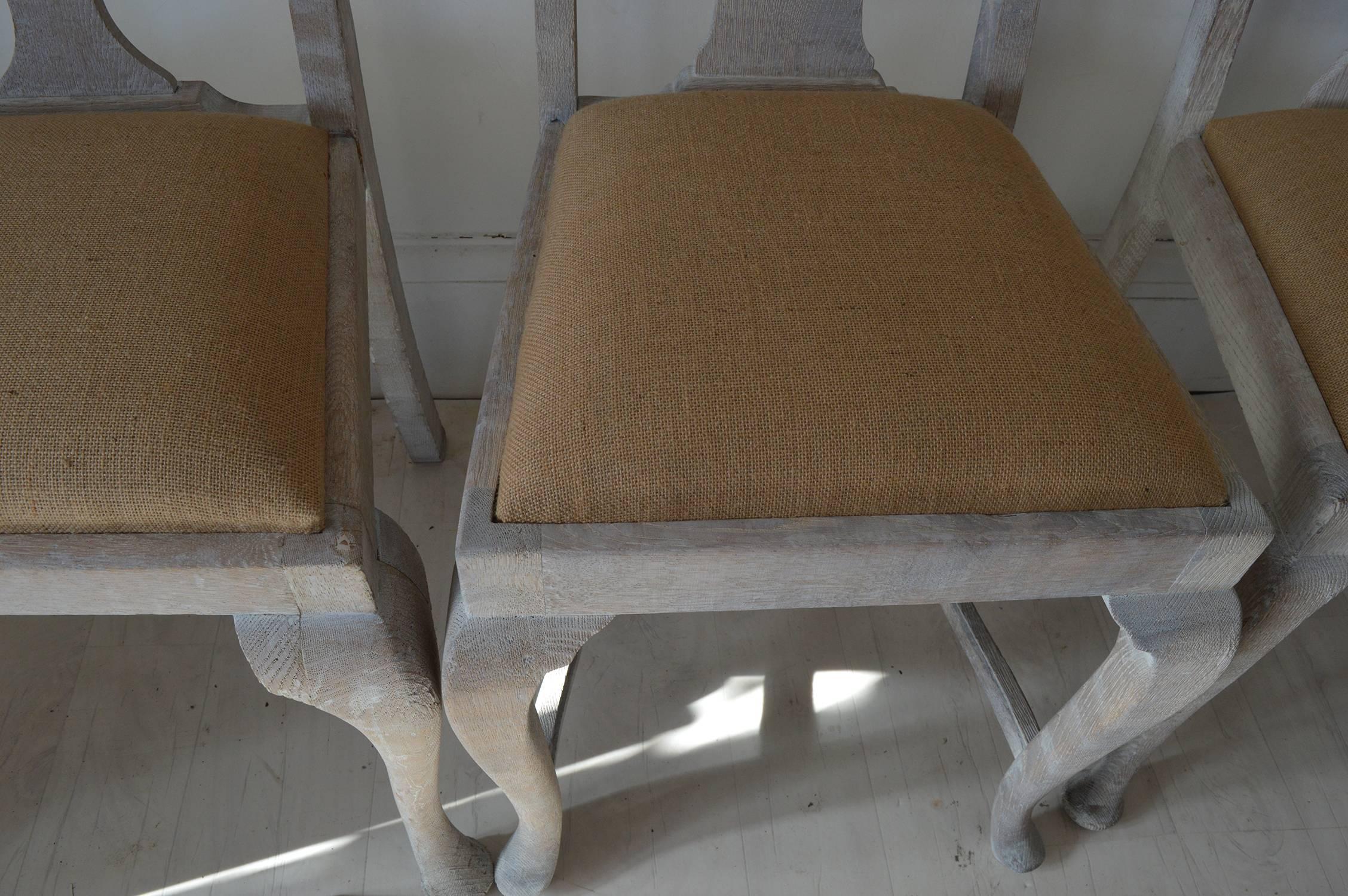 Harlequin Set of Twelve ( 12 ) Antique Gustavian Style Limed Oak Dining Chairs 1