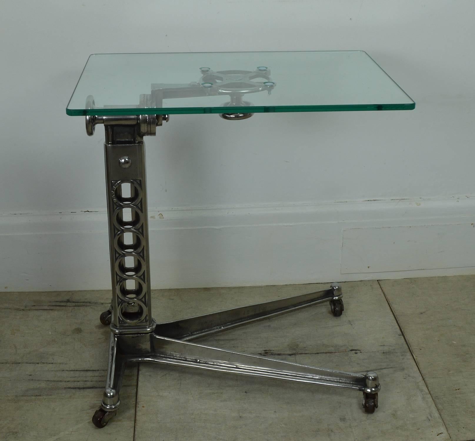Polished Vintage Industrial Adjustable Work Table. English, 1920s