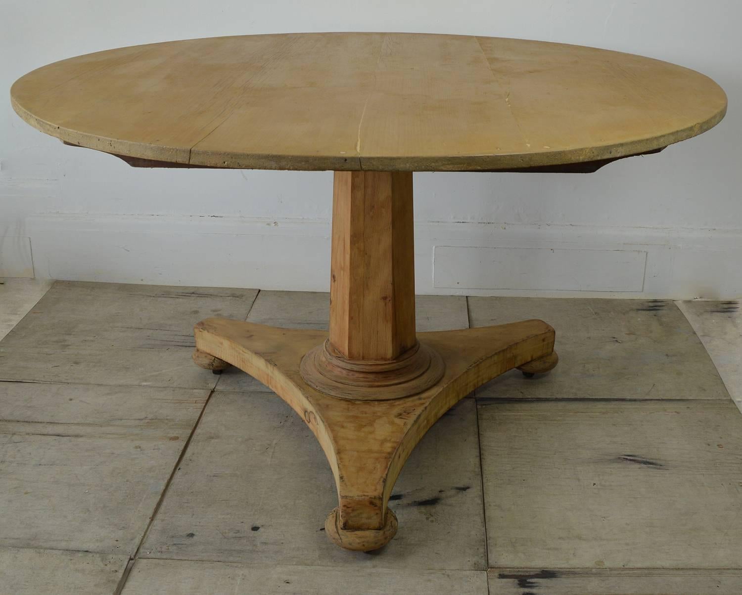 Other Large Antique Round Pine Dining Table, English, circa 1850