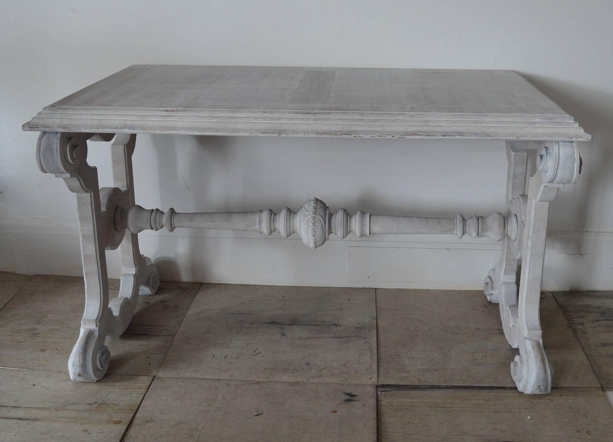 Limed Antique Renaissance Revival Library or Console Table, English, circa 1850