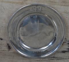 Large Antique Polished Pewter Charger or Tray, English, Dated 1753