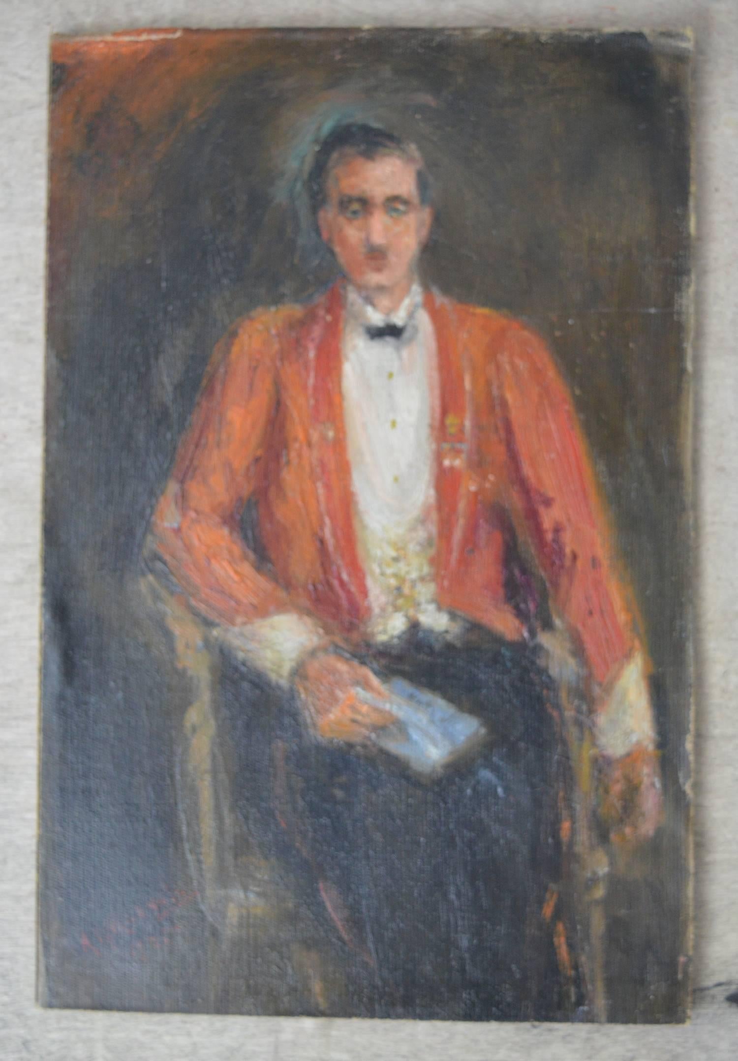 
Wonderful naive portrait of a military gentleman in the style of Walter Sickert.

Oil on canvas fixed to card. Signed bottom left. Unframed.

By Annie L.Knowles* and dated 1925. Exhibited in Manchester, Liverpool and London.

The figure is