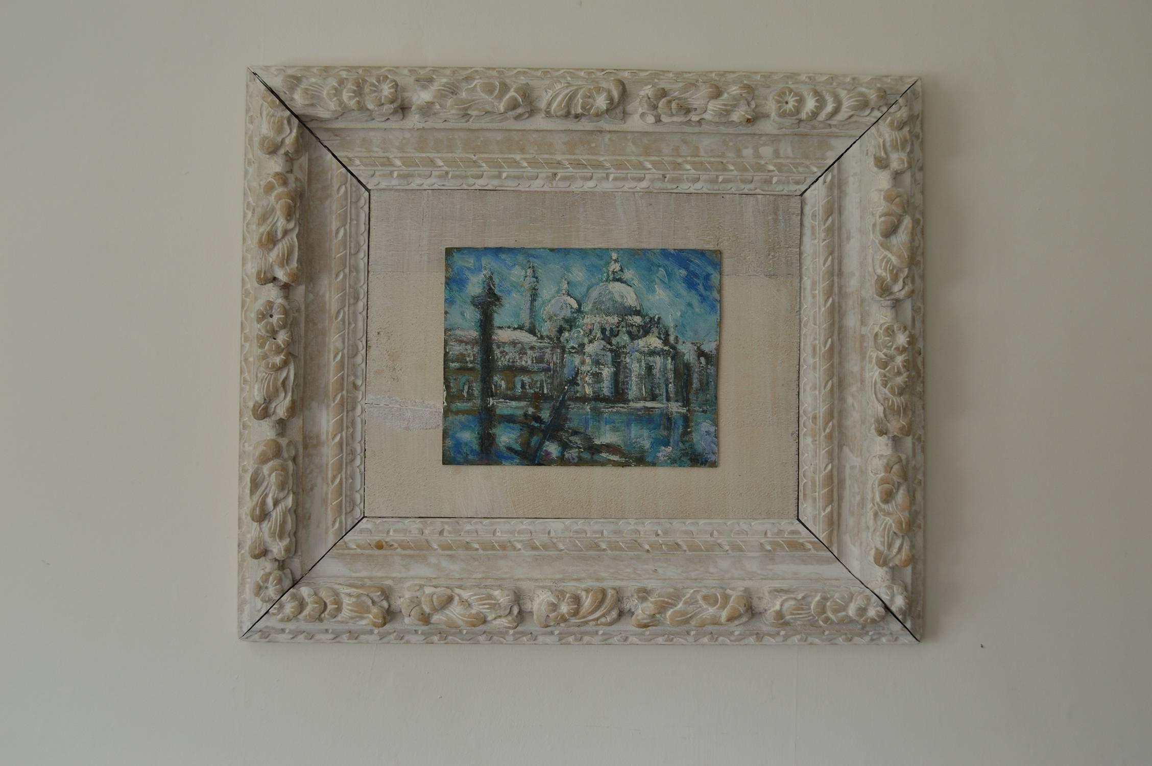 Super painting of Venice in impressionist style. Wonderful blues.

Acrylic on board. Unsigned.

Presented in an antique painted carved pine frame.

The measurement given below is the frame size.


       