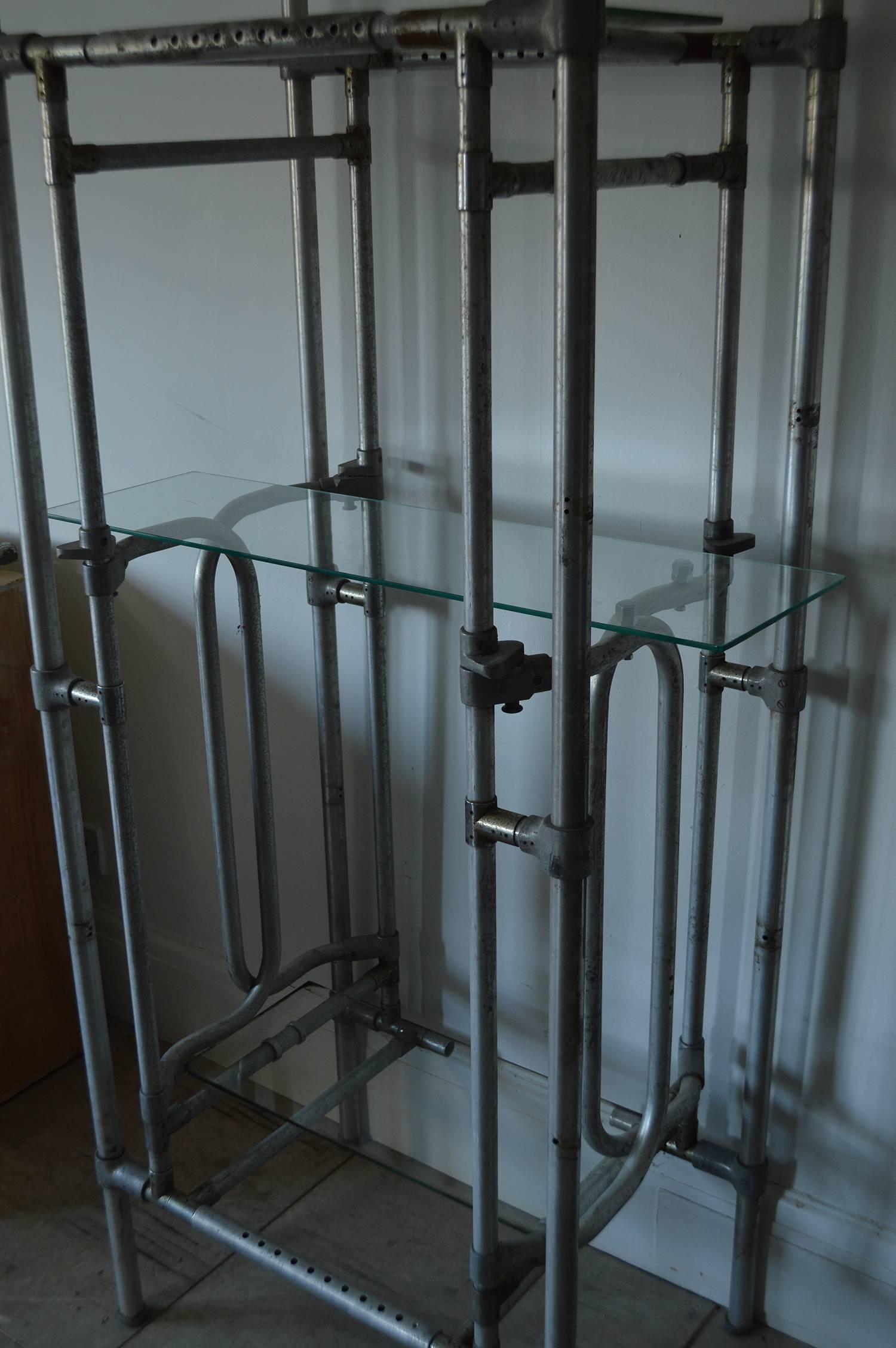 Machine-Made Vintage Tubular Aluminium Industrial Shelving Or Etagere