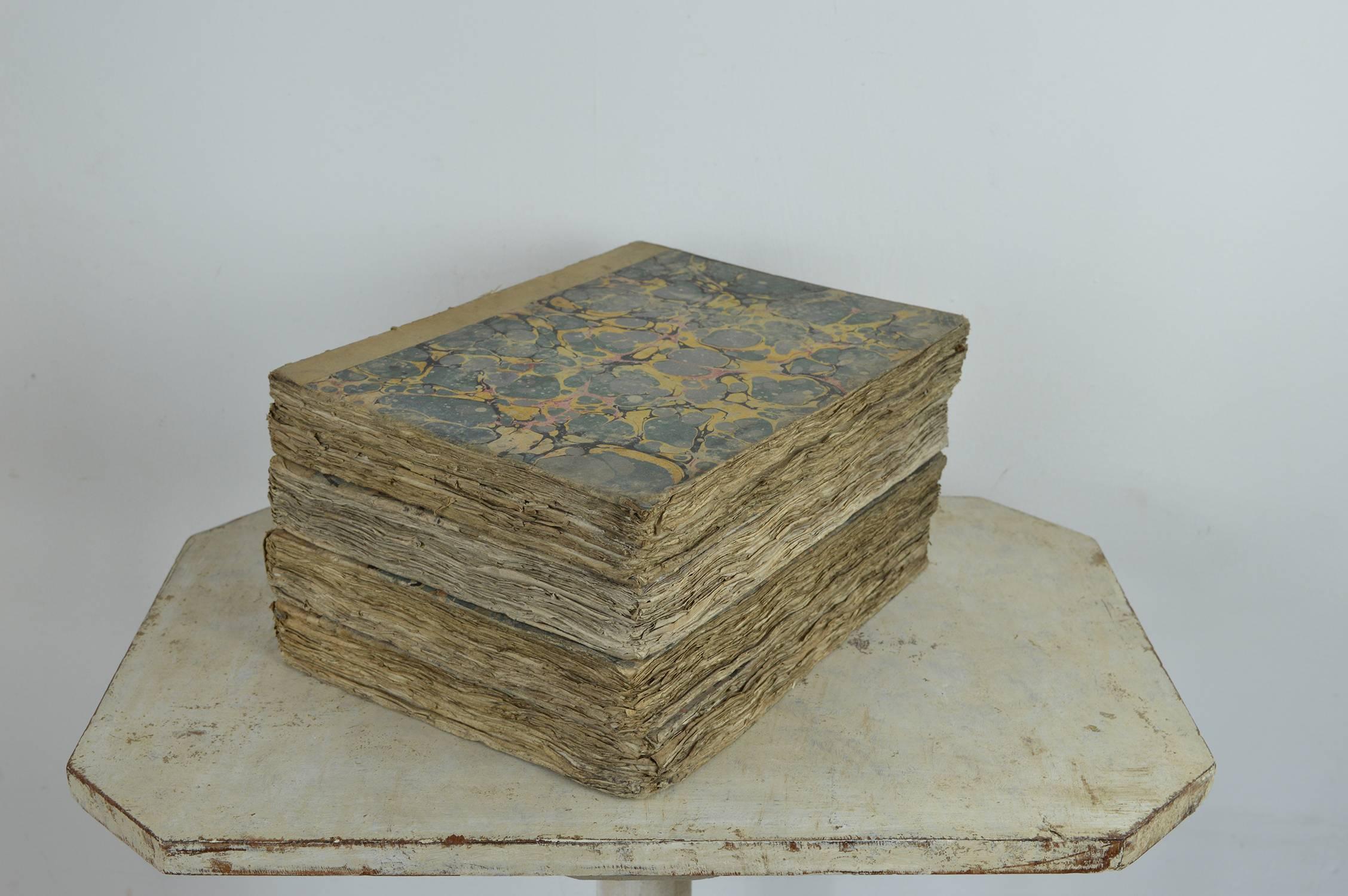 Georgian Sets of Antique 18th Century Books with Marbleized Bindings