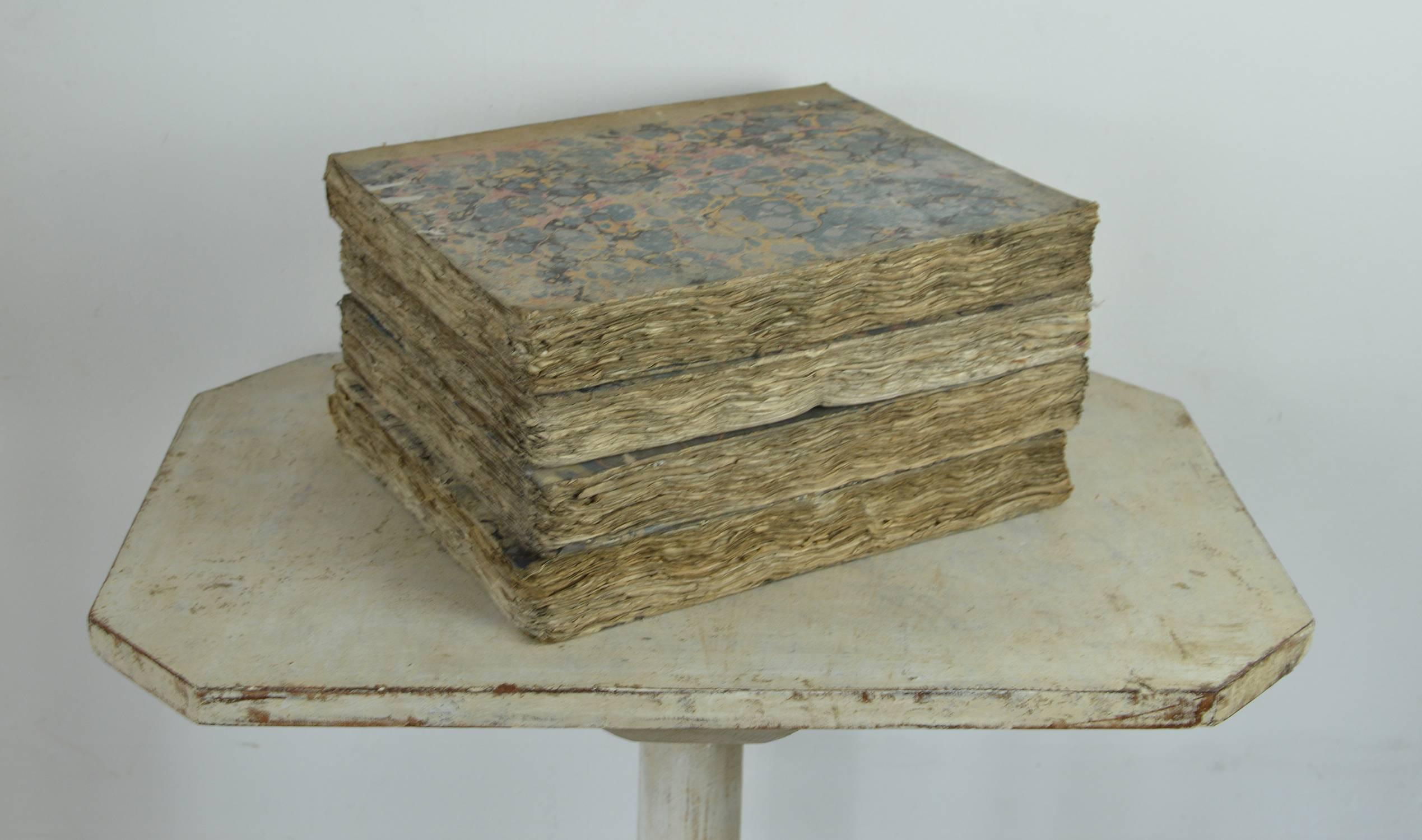 Sets of Antique 18th Century Books with Marbleized Bindings In Distressed Condition In St Annes, Lancashire