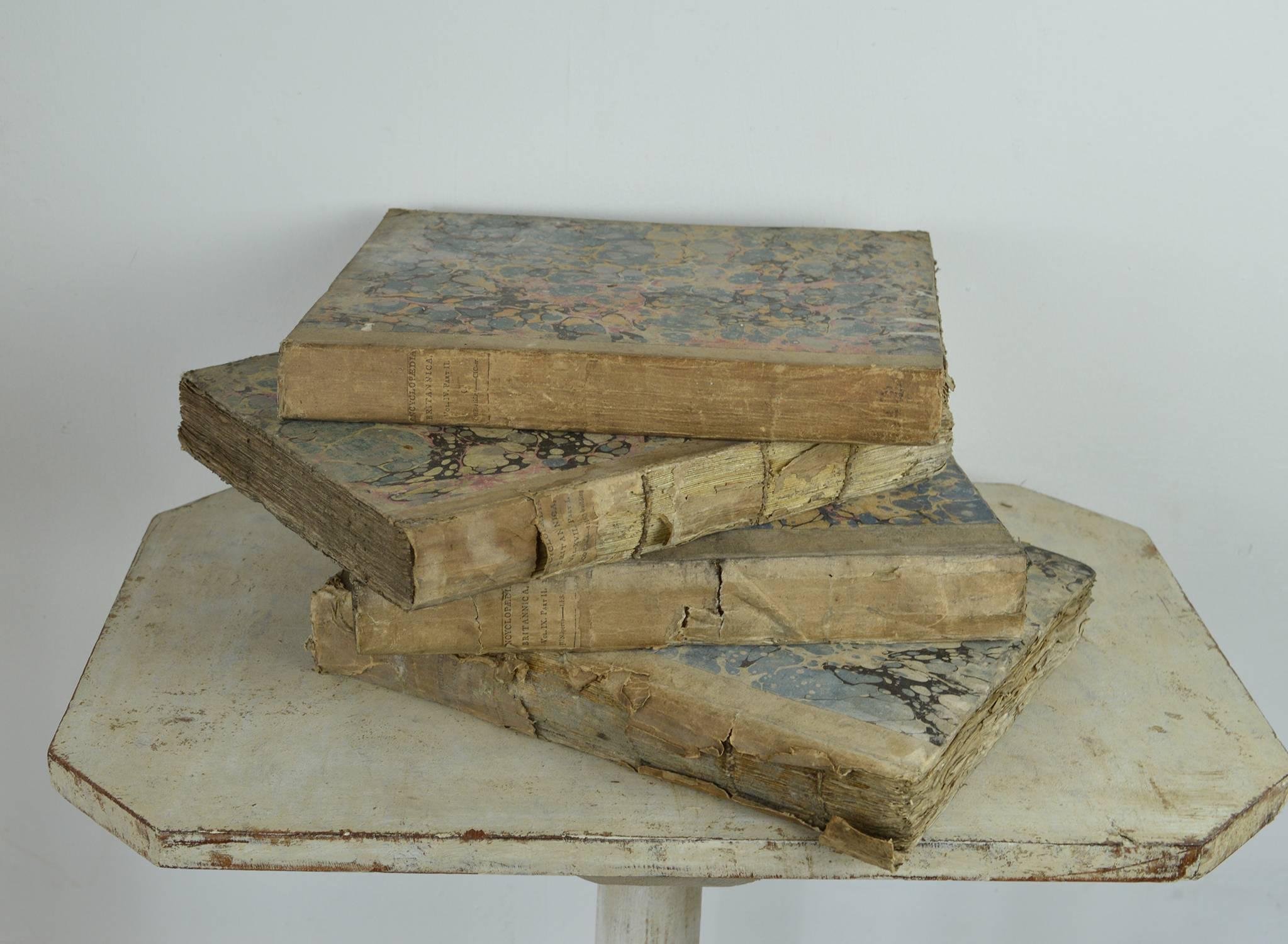 Paper Sets of Antique 18th Century Books with Marbleized Bindings