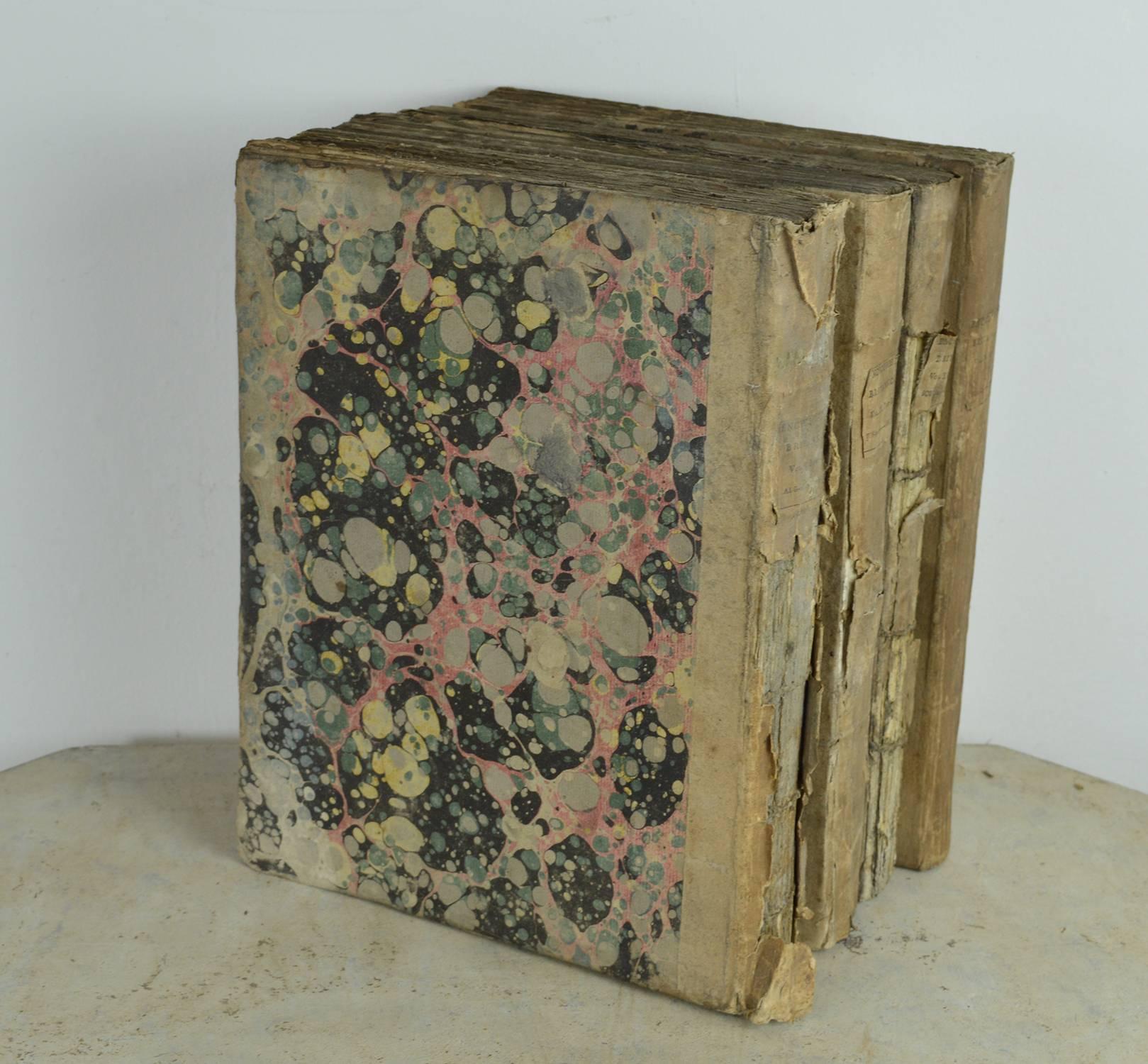 Sets of Antique 18th Century Books with Marbleized Bindings 1