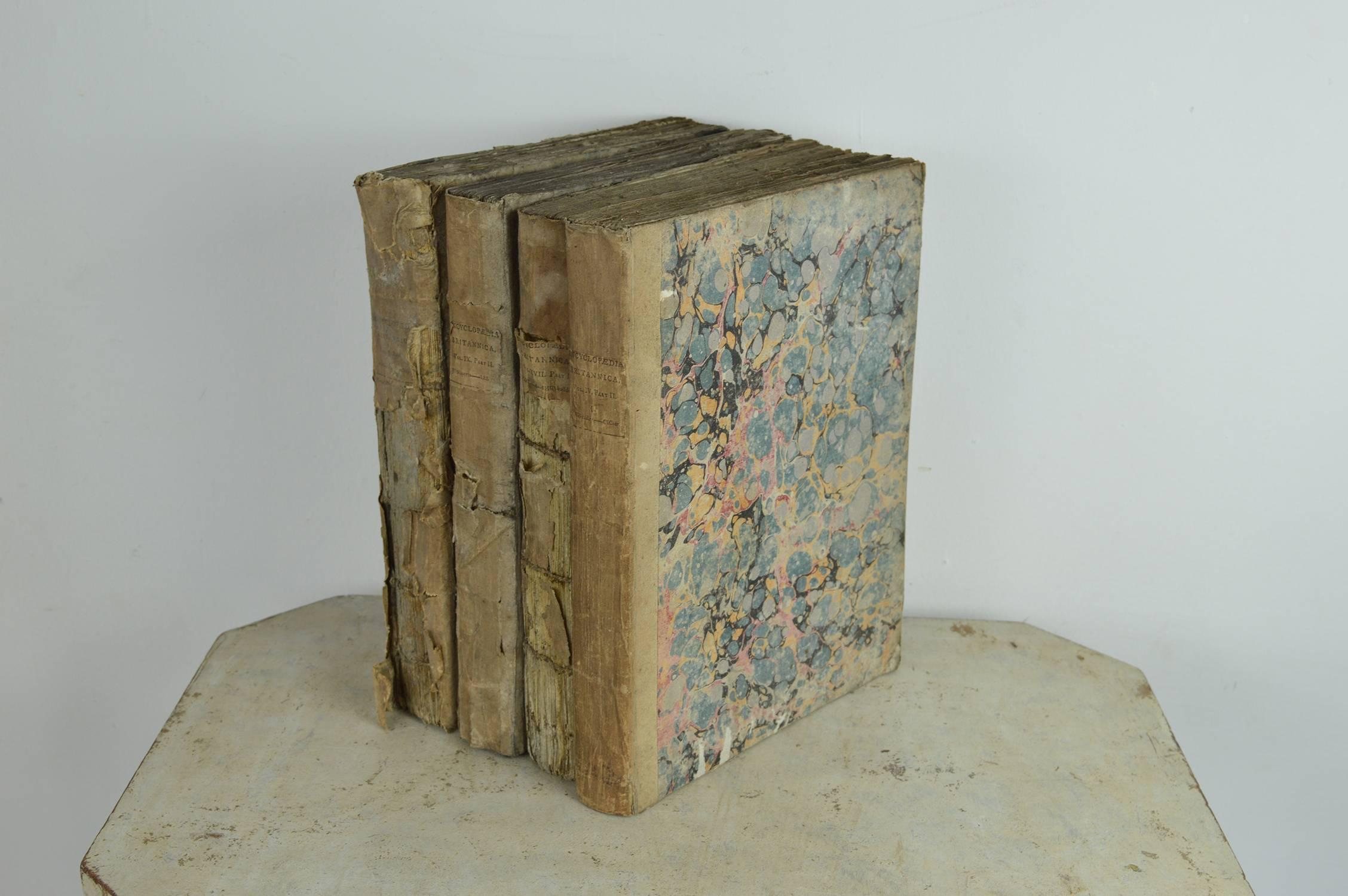 Sets of Antique 18th Century Books with Marbleized Bindings 2