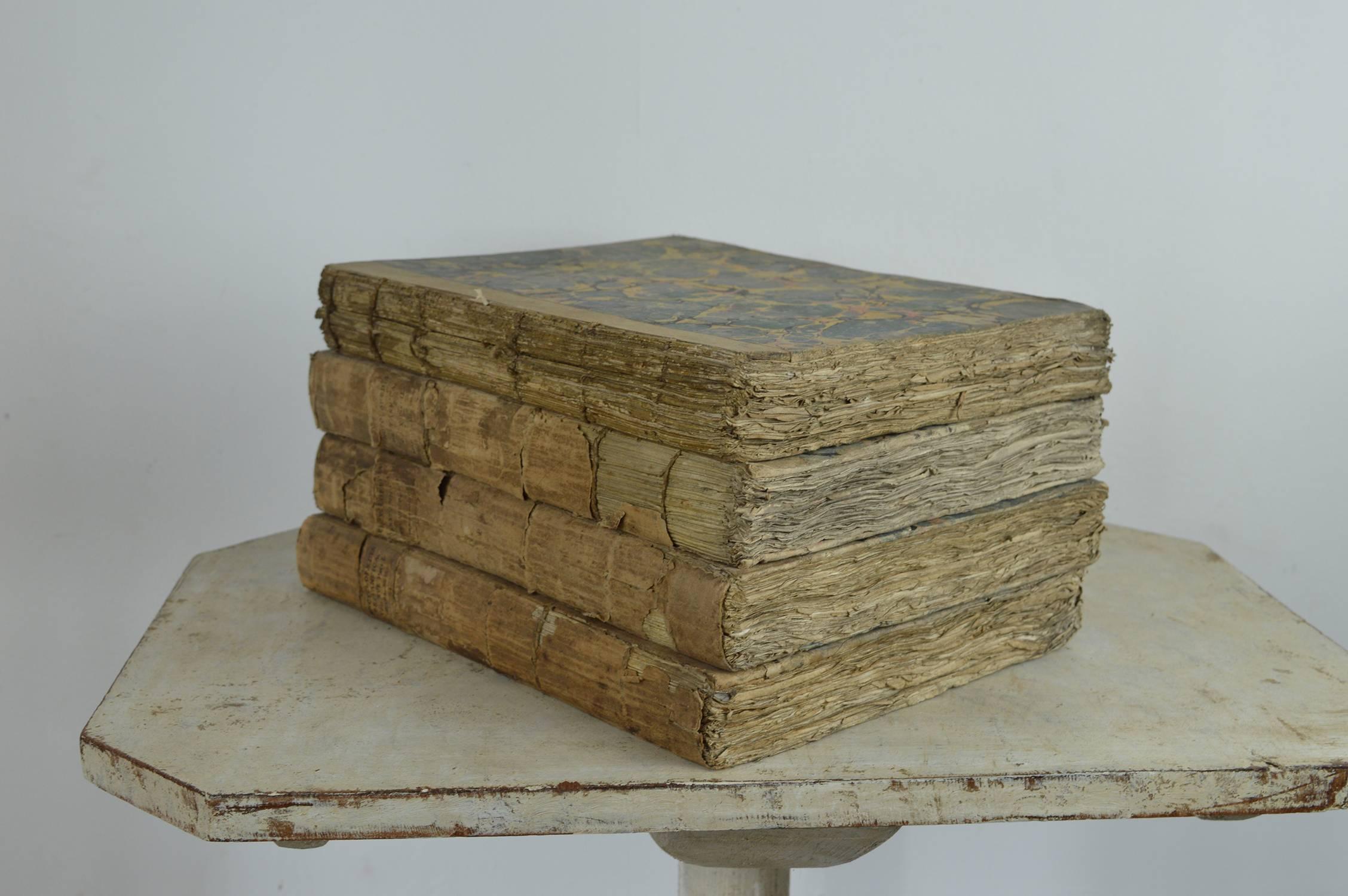 Sets of Antique 18th Century Books with Marbleized Bindings 3