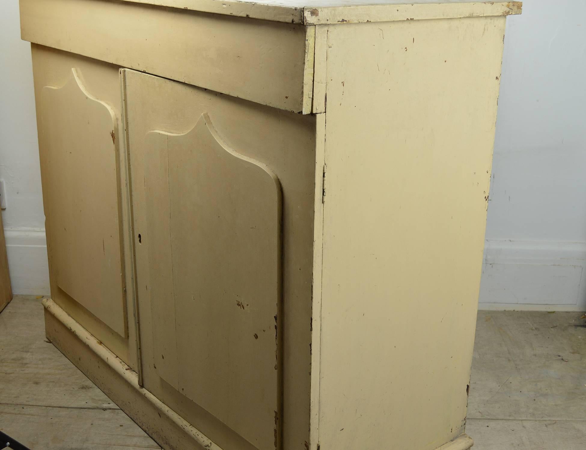 Pine Antique Cream Painted Cupboard or Buffet, English 19th Century