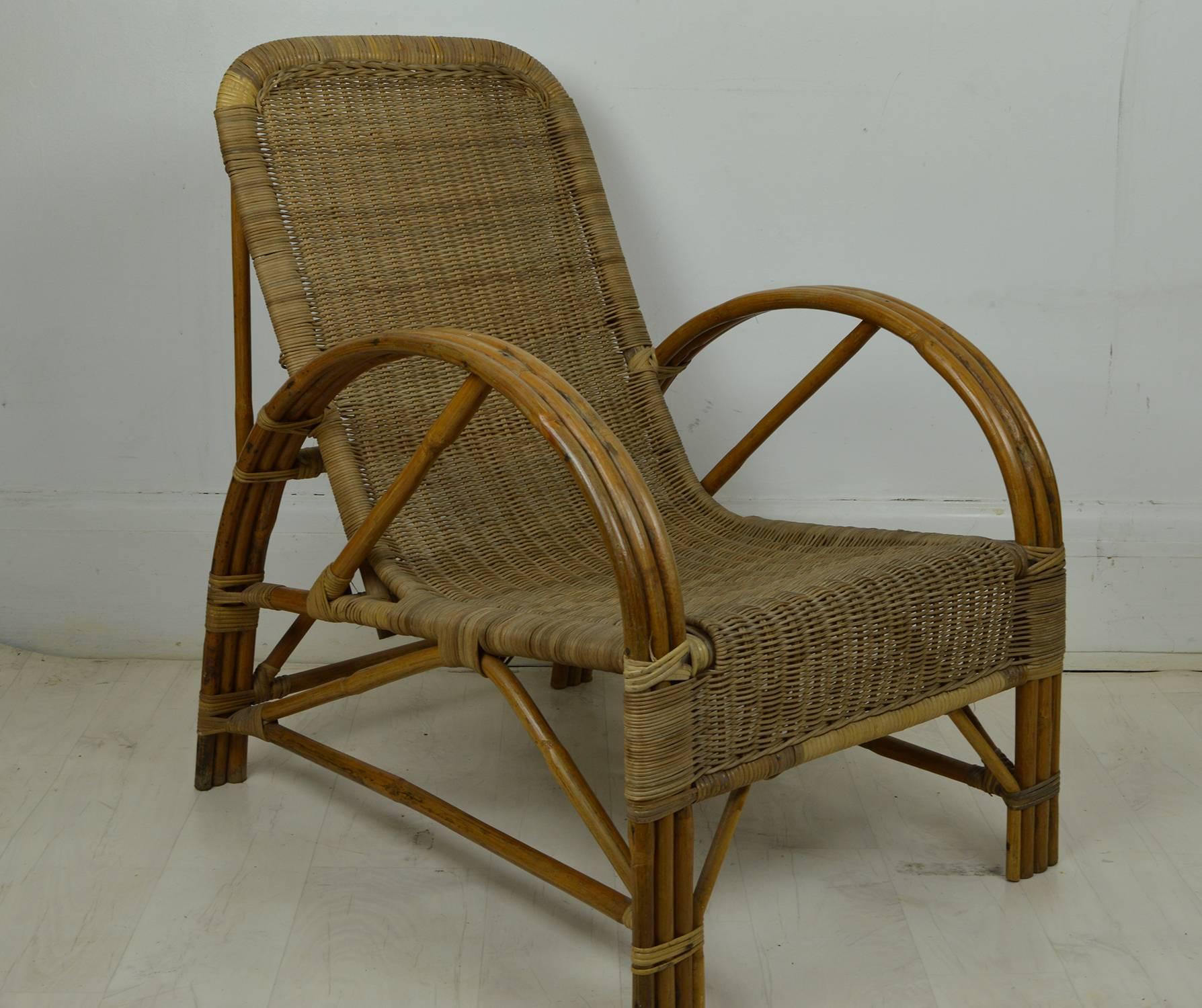 French Pair of Vintage Midcentury Bamboo and Rattan Chairs