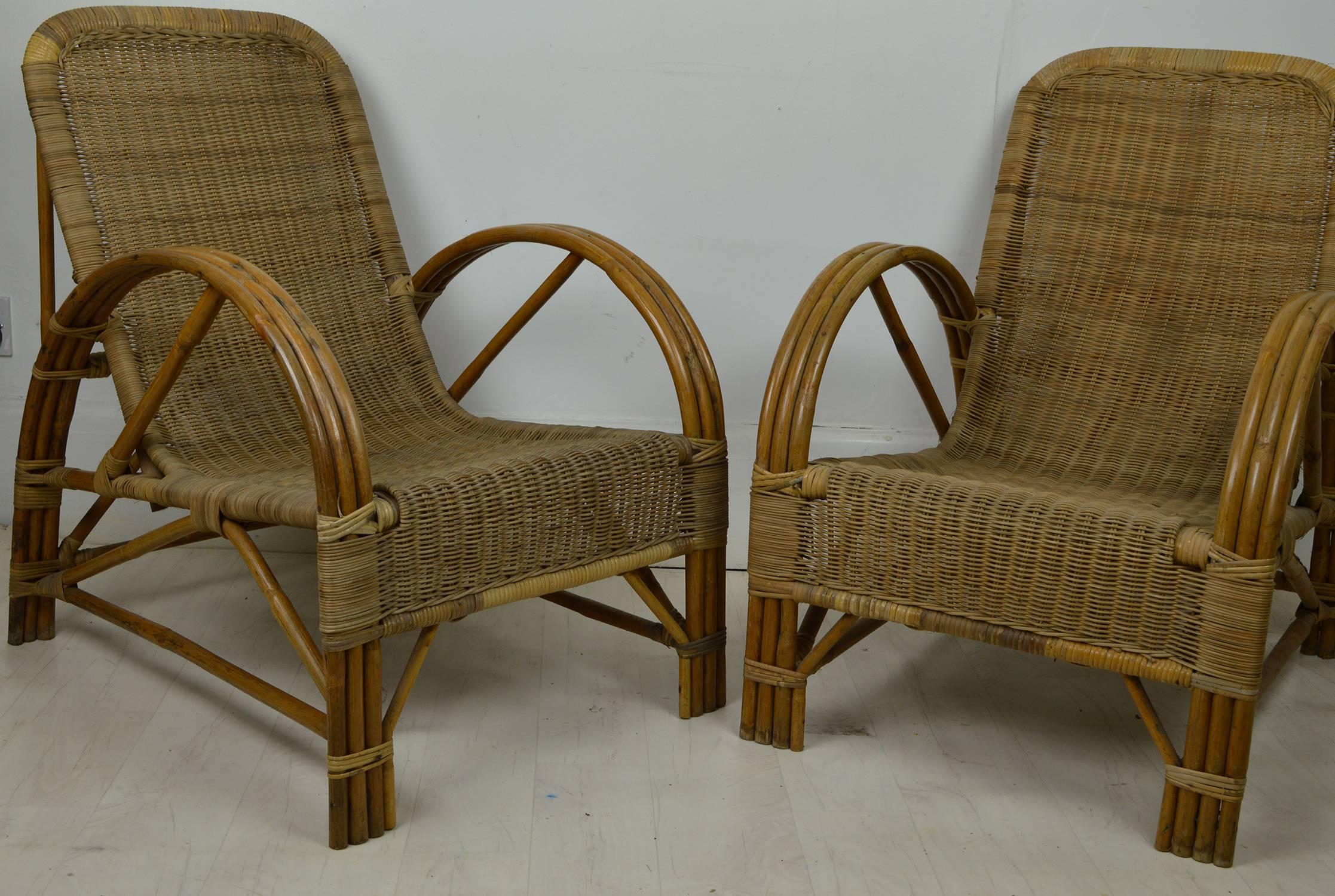Pair of Vintage Midcentury Bamboo and Rattan Chairs 1