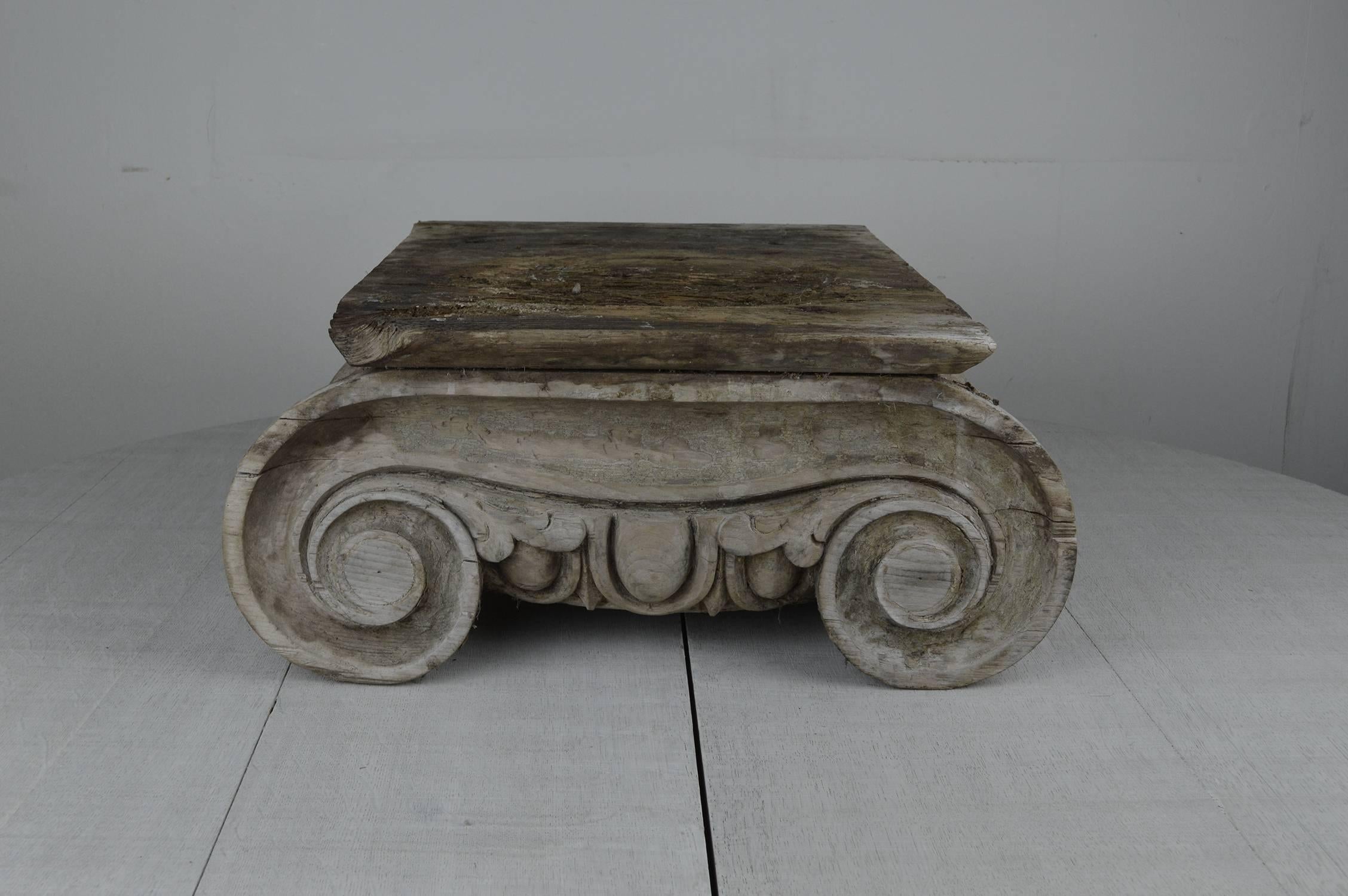 English Antique Painted Wood Ionic Column Capital, Greek Revival Style