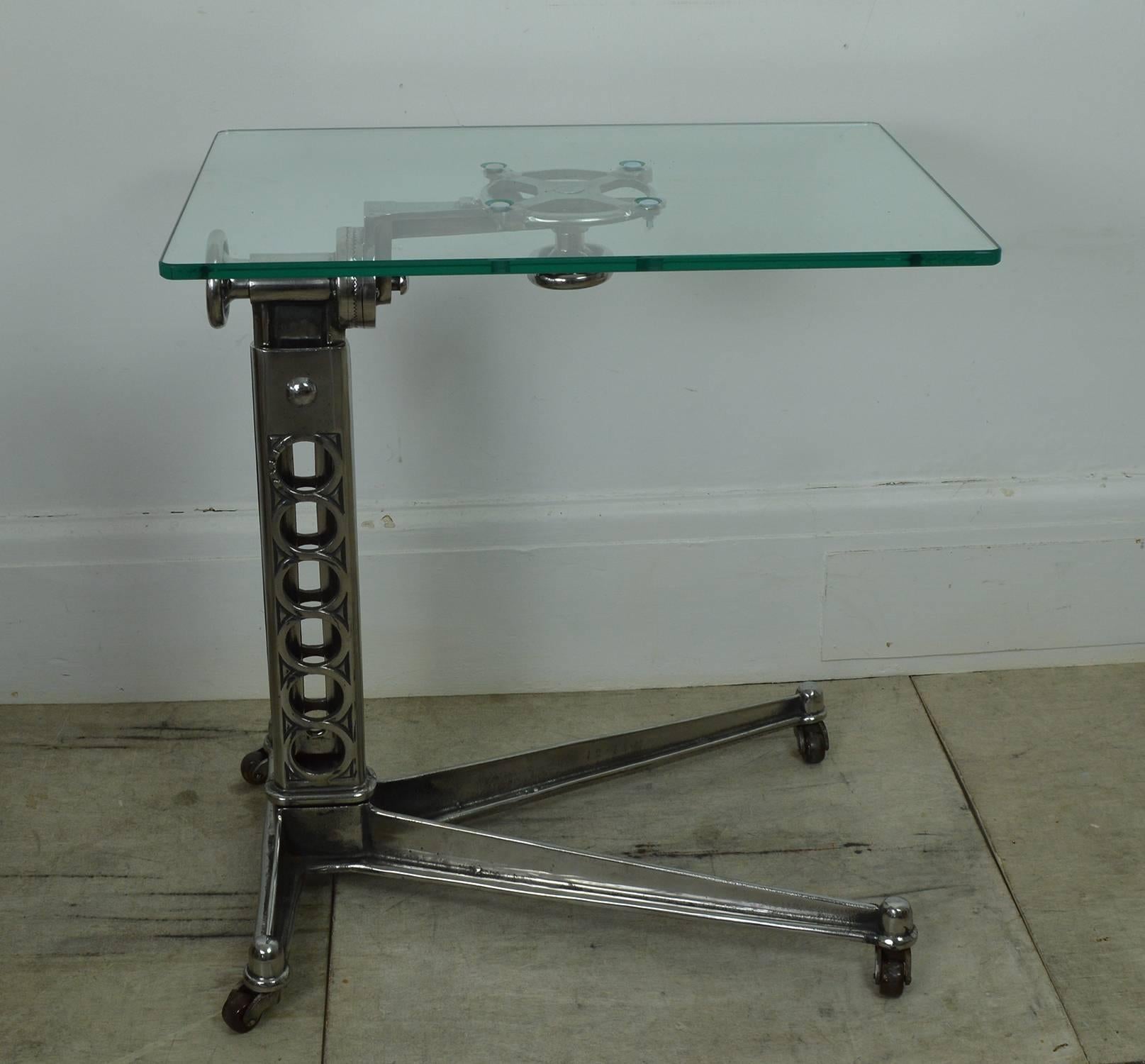 Polished Vintage Industrial Adjustable Work Table, English, 1920s