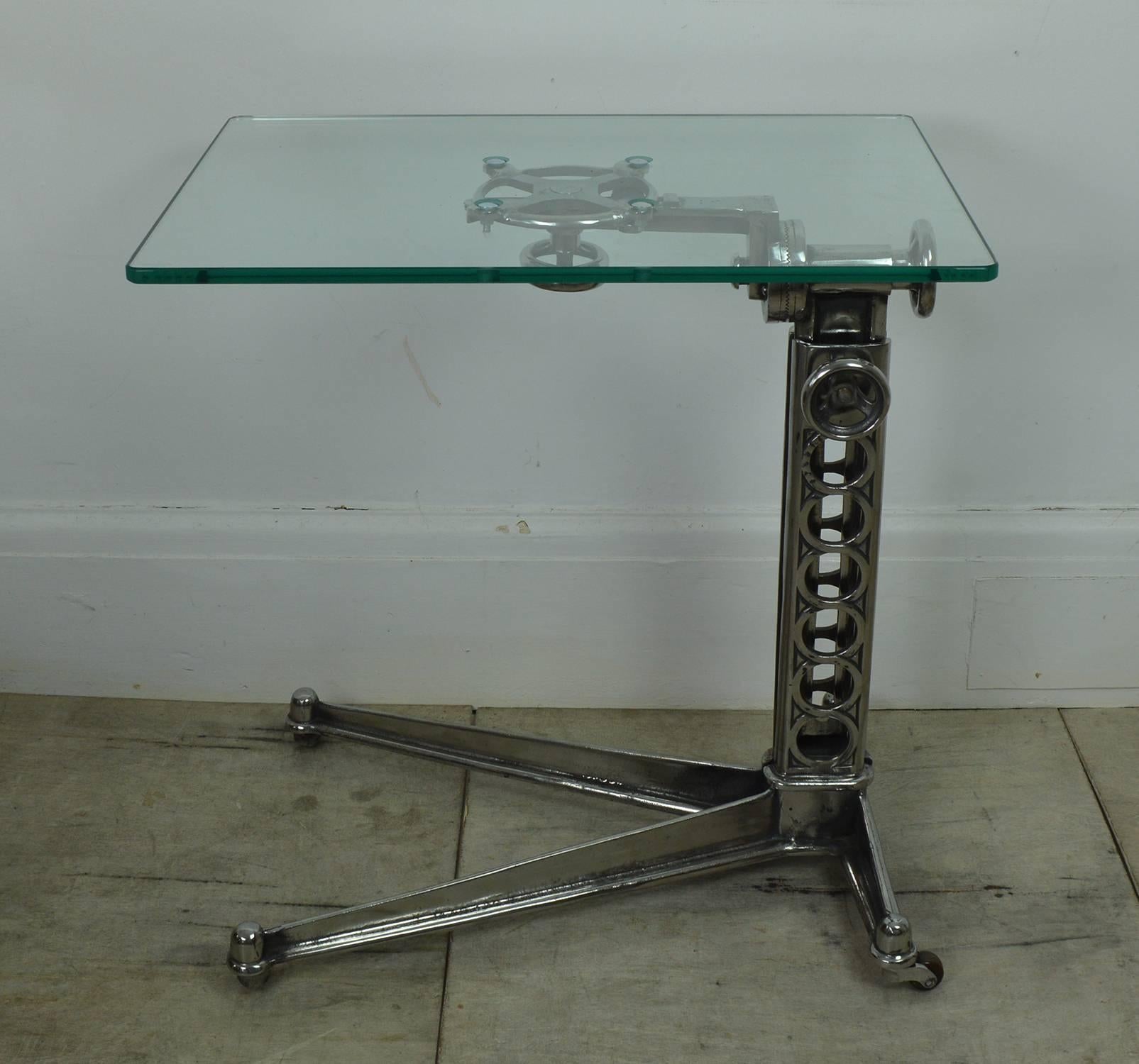 Glass Vintage Industrial Adjustable Work Table, English, 1920s