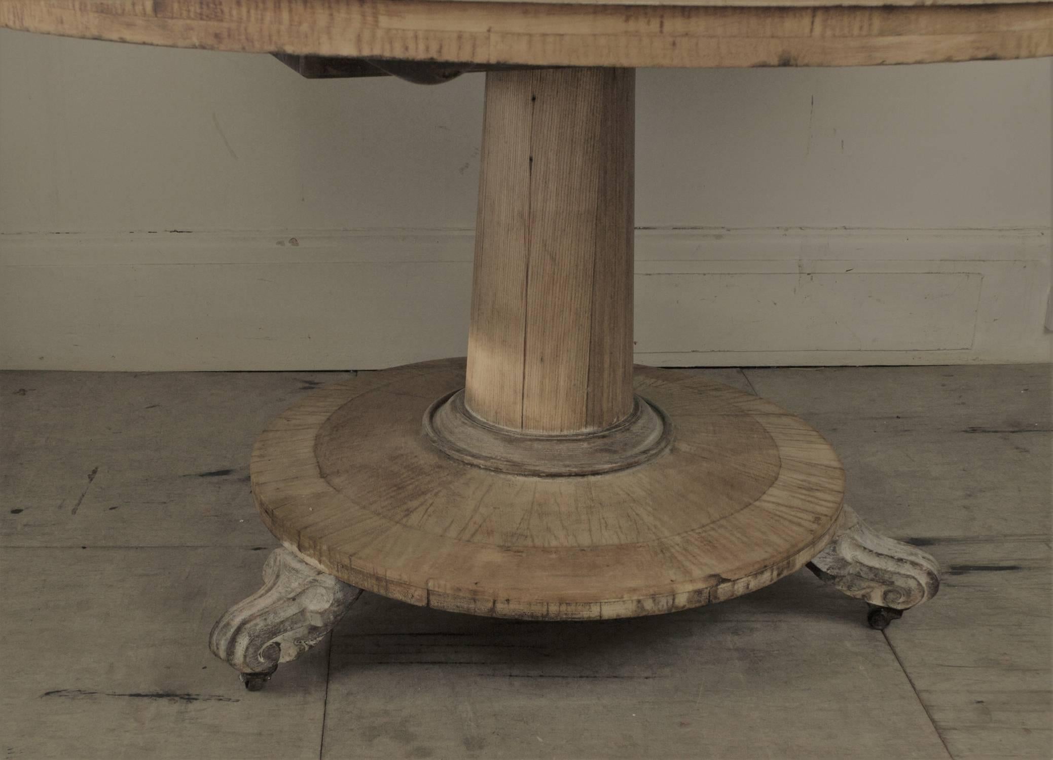 Early 19th Century Large Round Antique Bleached Dining Table, English Regency