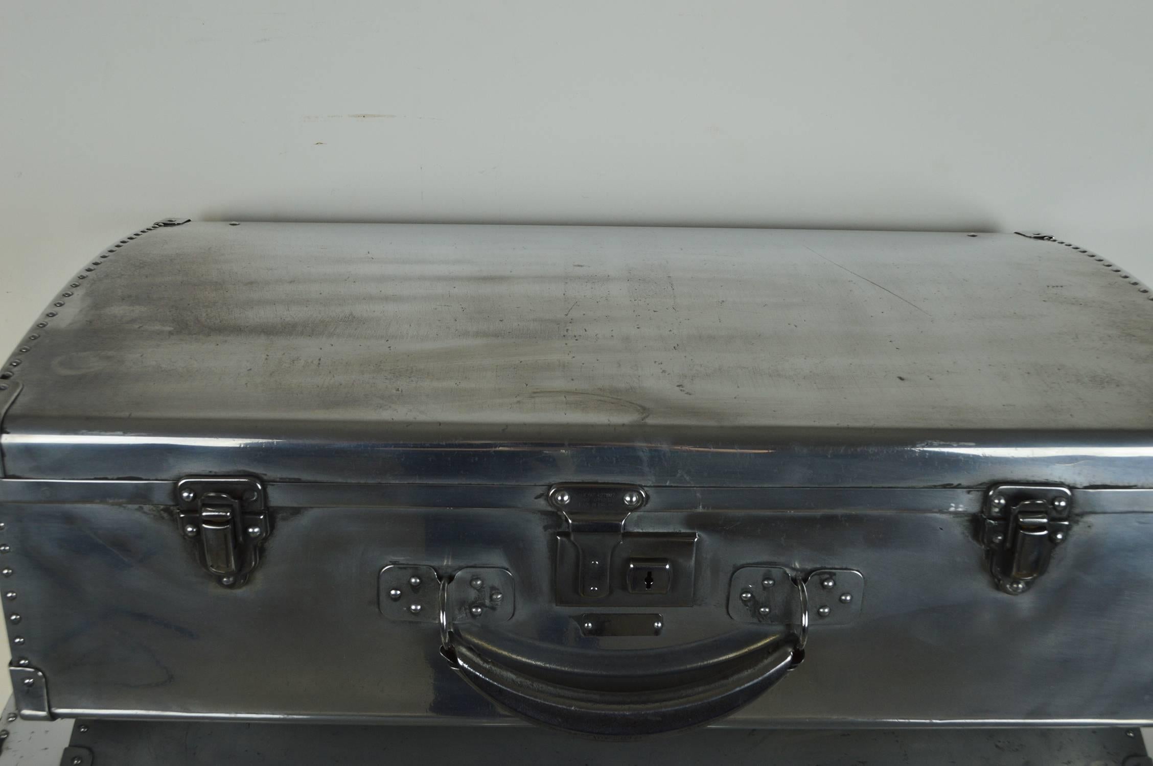 Industrial Stack of Vintage Polished Aluminium Suitcases By The Heston Aircraft Co, 1940s