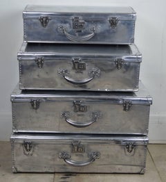 Stack of Vintage Polished Aluminium Suitcases By The Heston Aircraft Co, 1940s